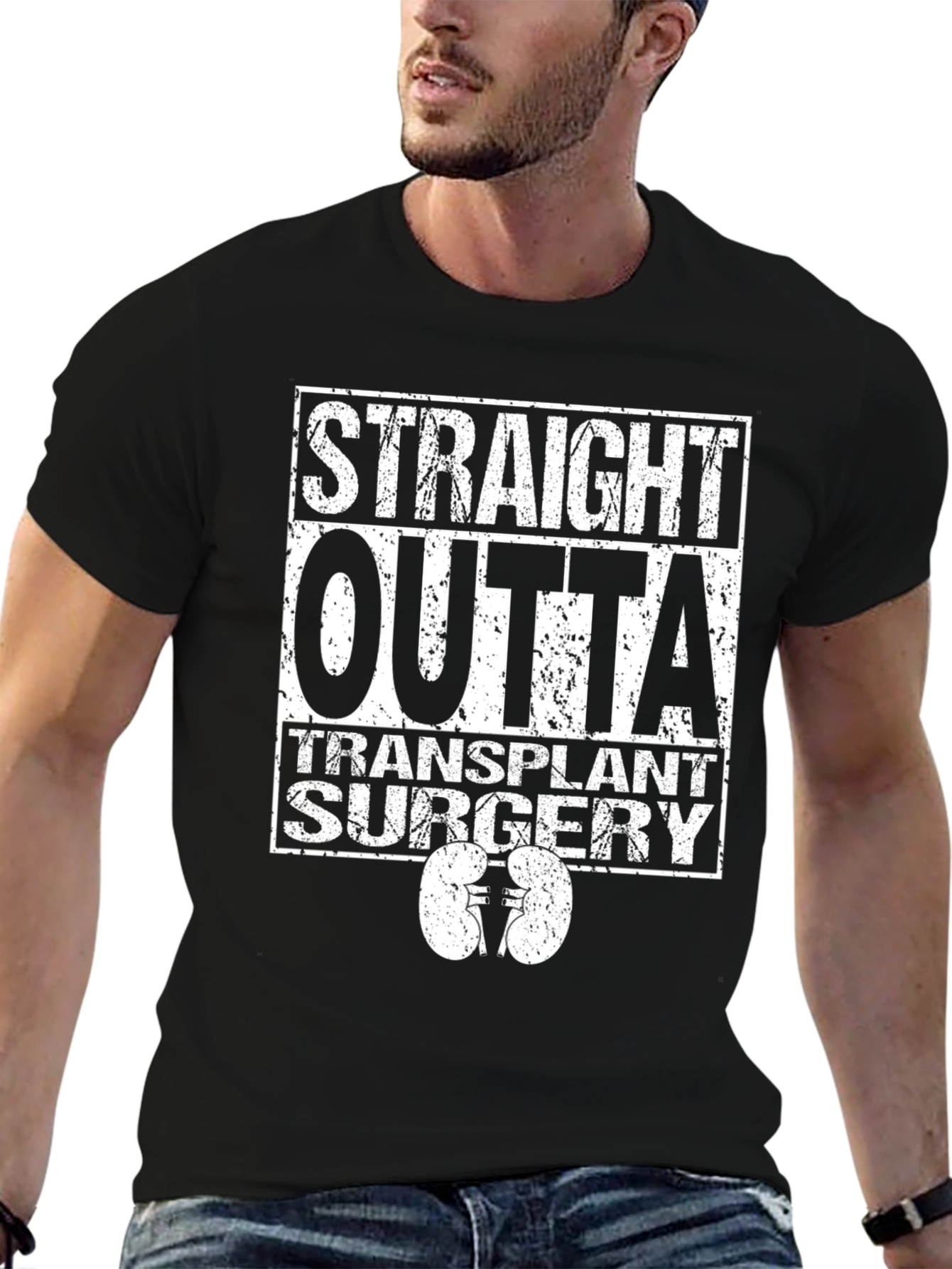 Black Straight Outta Transplant Surgery Graphic T-Shirt view 6