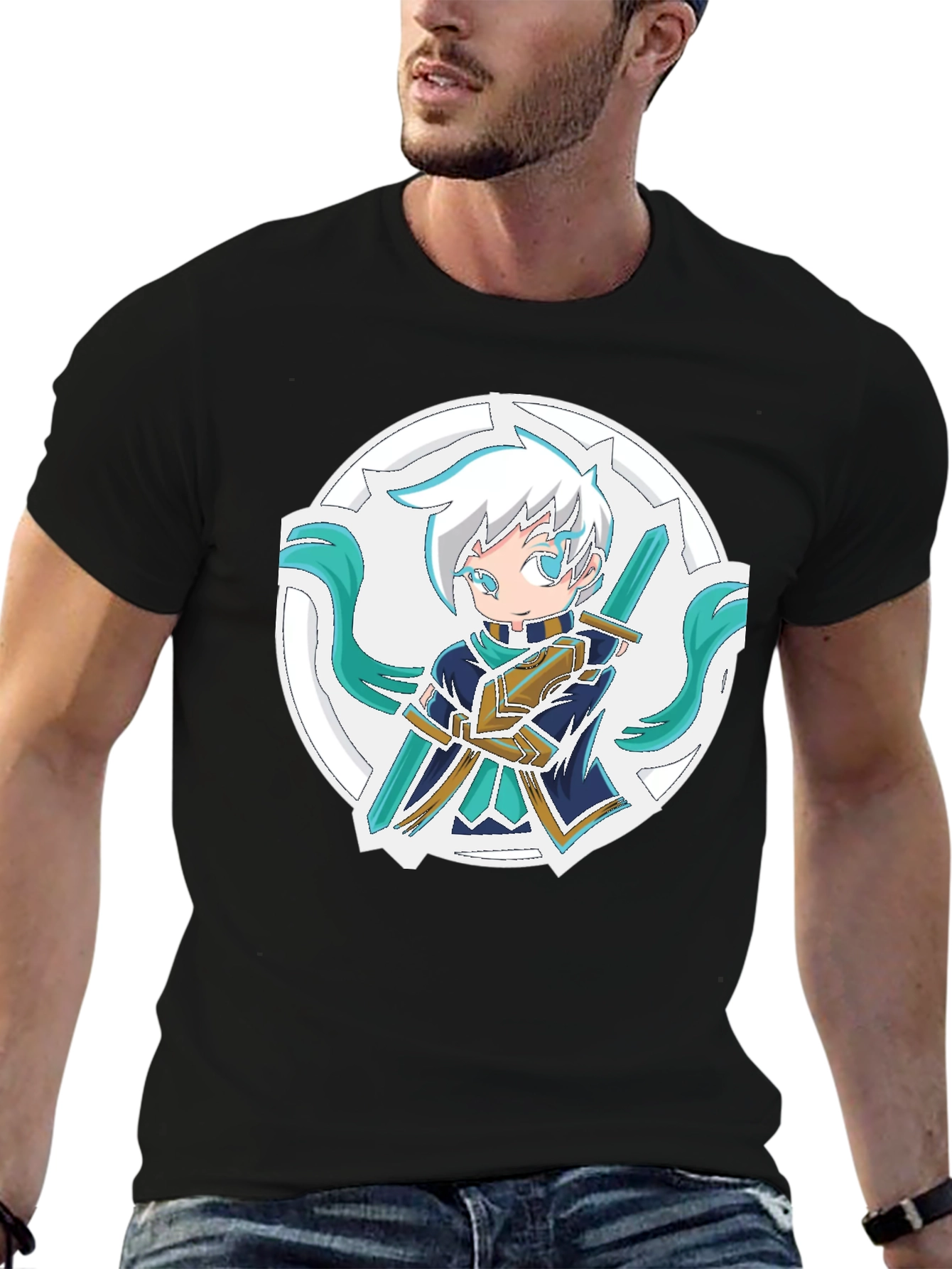 Black Anime Sword Character T-Shirt view 6
