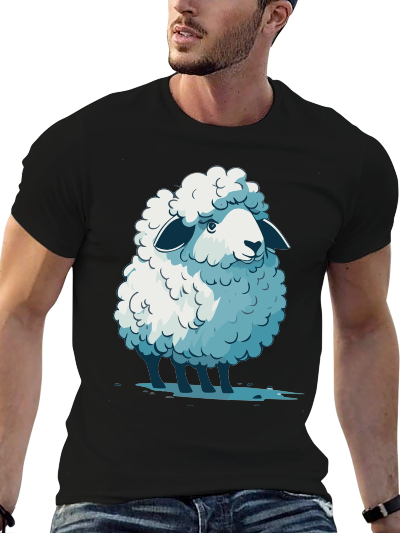 Black Cute Sheep Graphic Tee - Soft Cotton Blend T-Shirt view 6