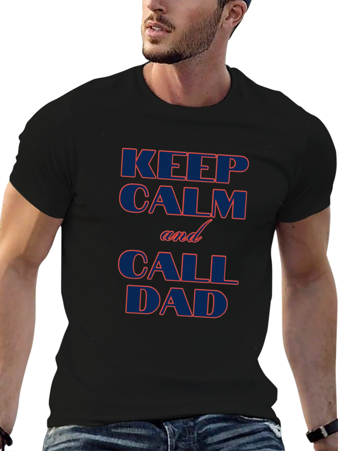 Black Keep Calm and Call Dad T-Shirt - Black Cotton Tee view 6