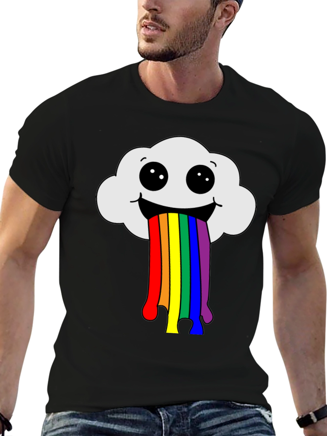 Black Rainbow Cloud T-Shirt - Fun Graphic Tee view 6