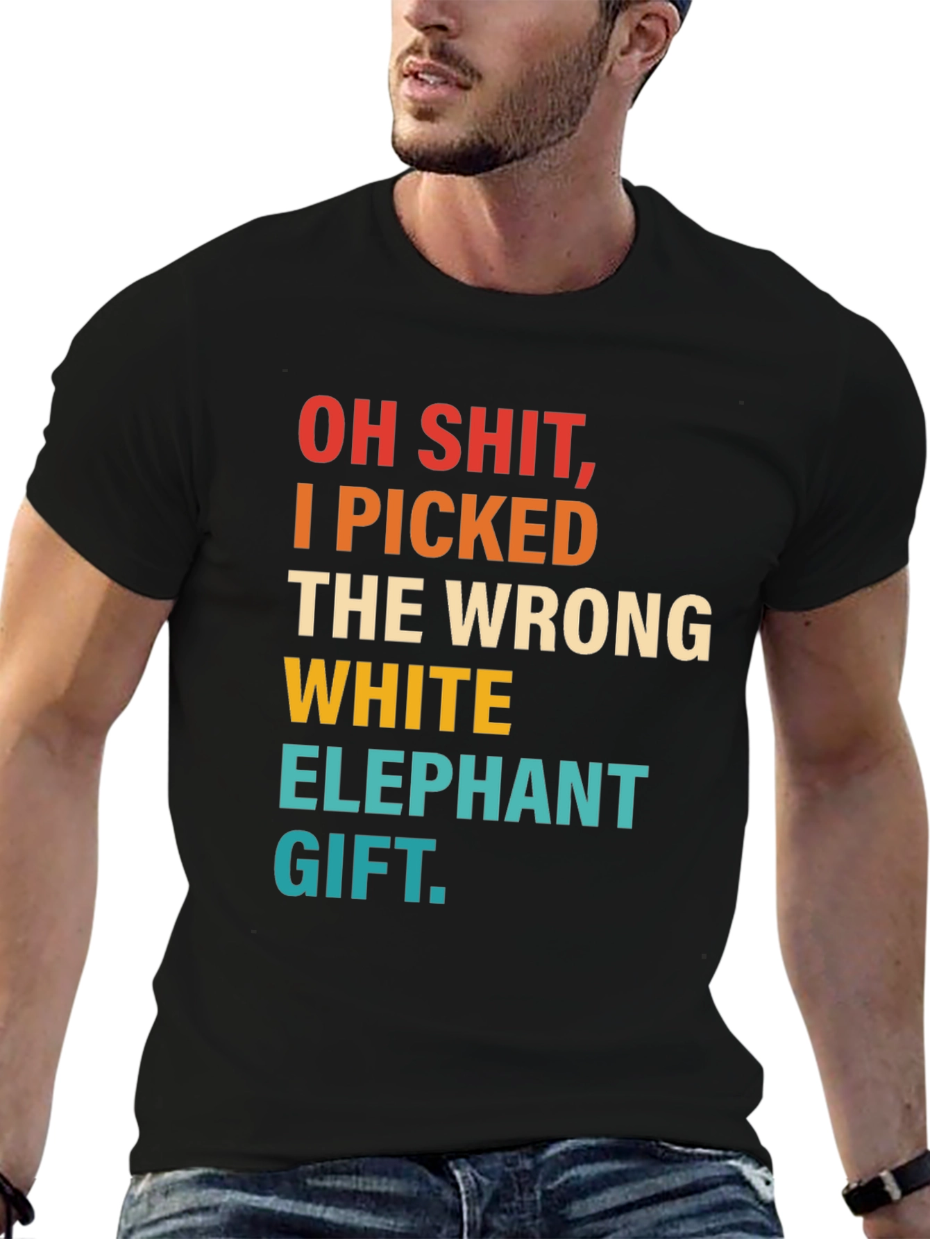 Black Funny "Wrong White Elephant" Novelty T-Shirt view 6