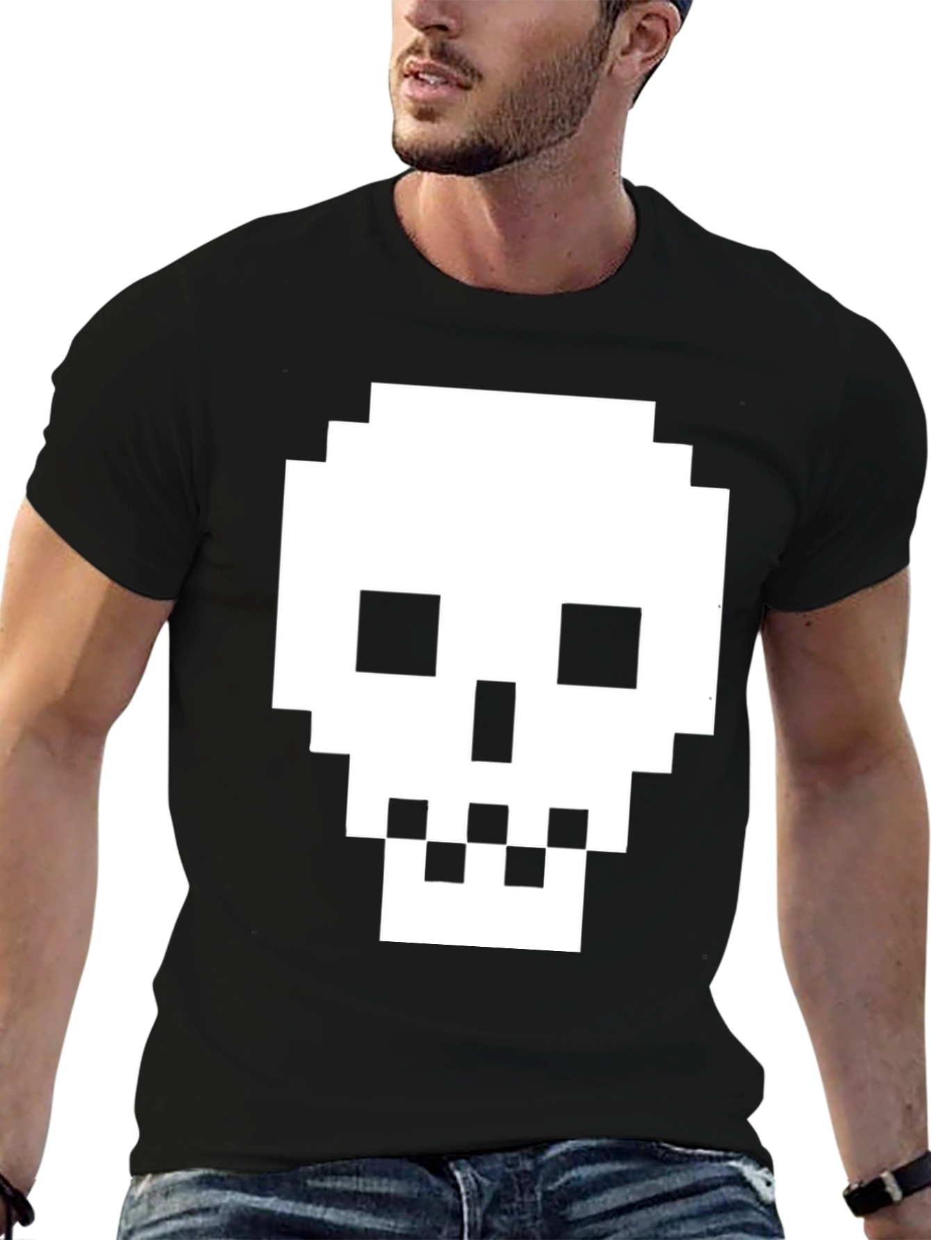 Black Pixelated Skull T-Shirt - Retro Gaming Tee view 6
