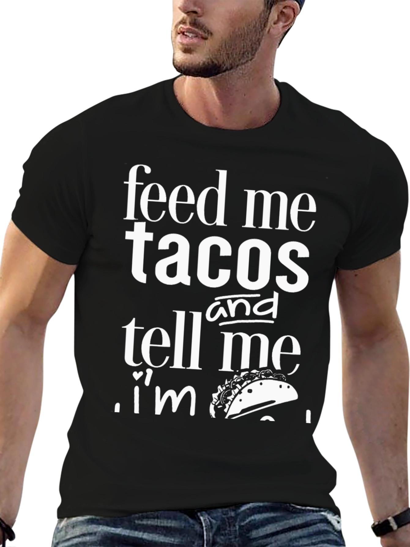 Black Feed Me Tacos Funny Graphic Tee view 6