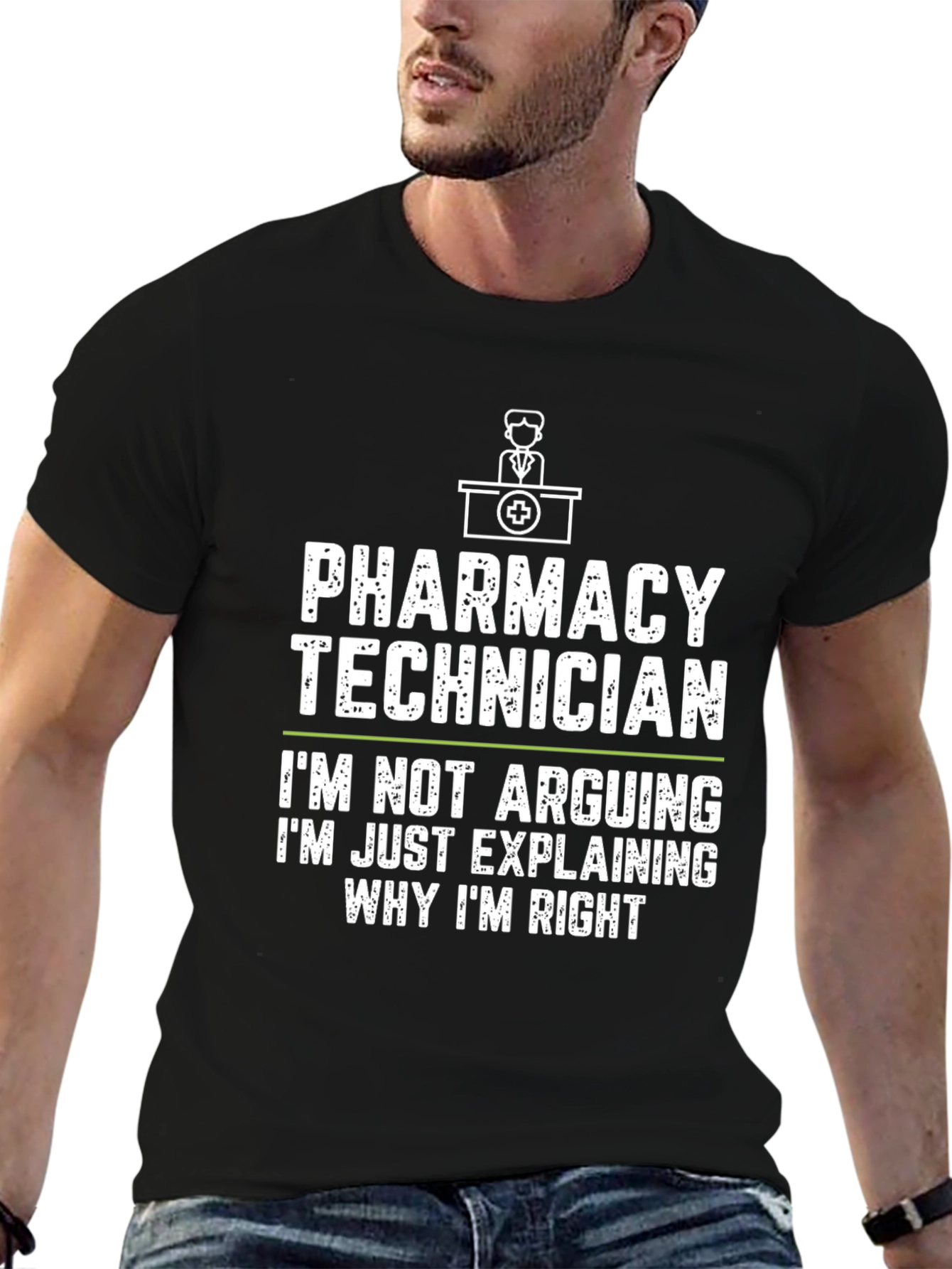 Black Pharmacy Technician Funny T-Shirt, Arguing, Explaining view 6