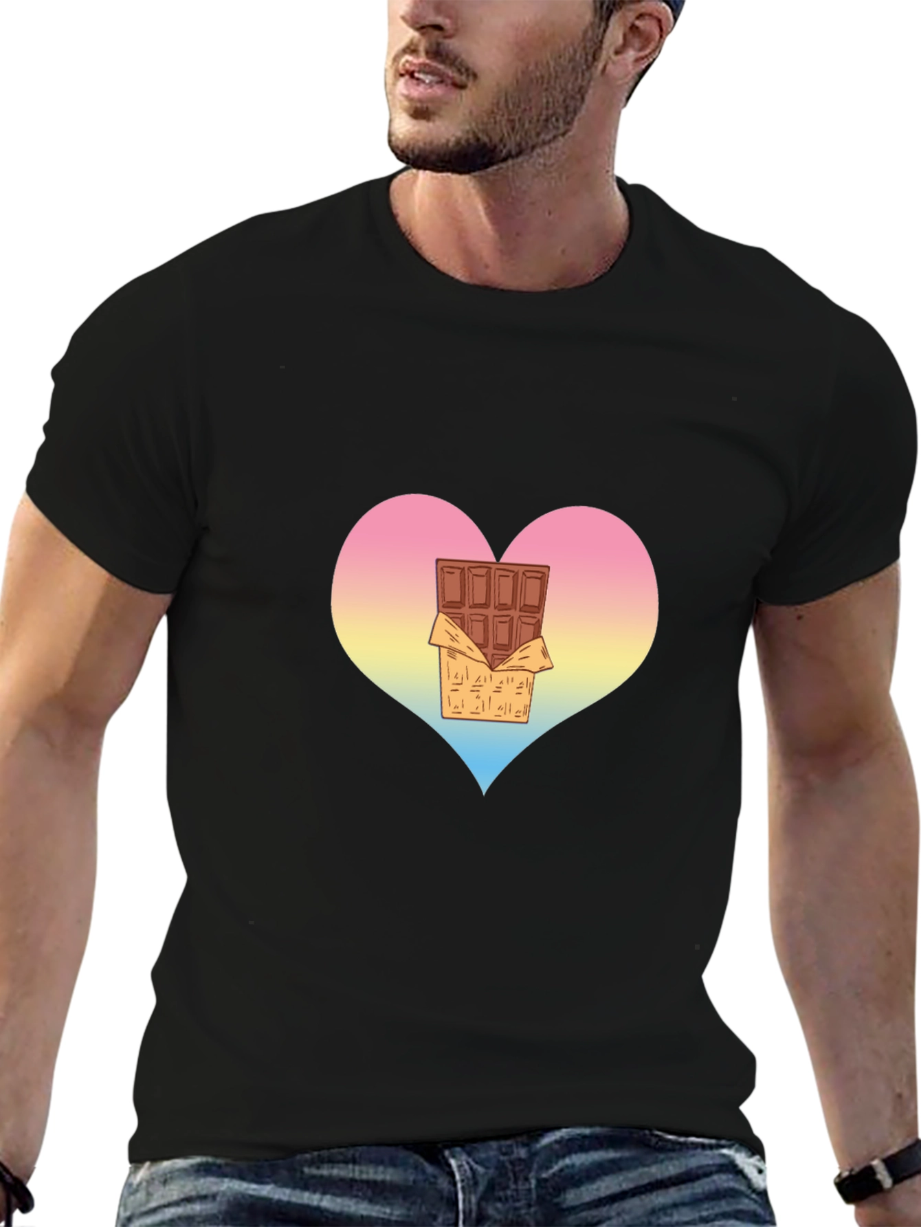 Black Chocolate Heart Graphic Tee - Unisex Black T-Shirt view 6