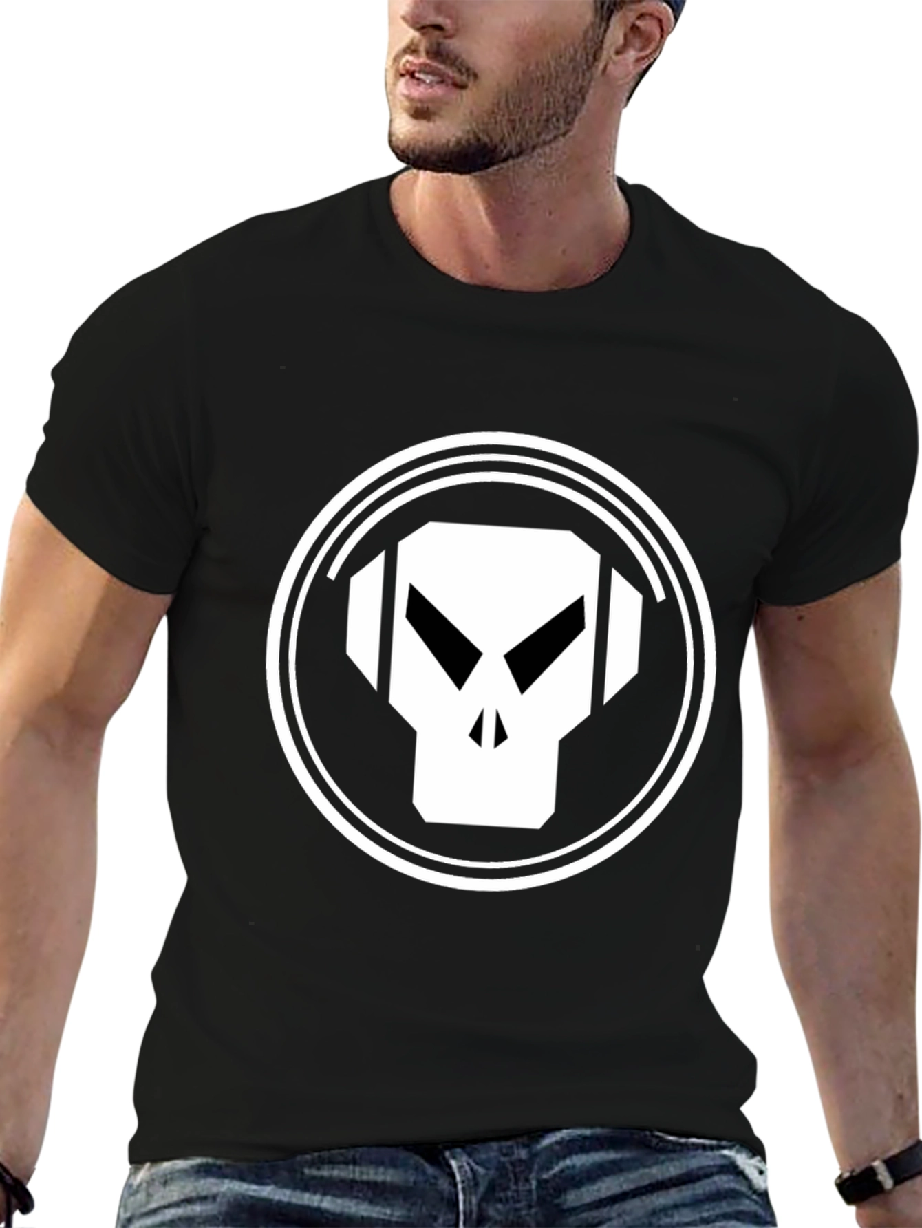 Black Skull Headphones Graphic Tee - Black Cotton Blend view 6