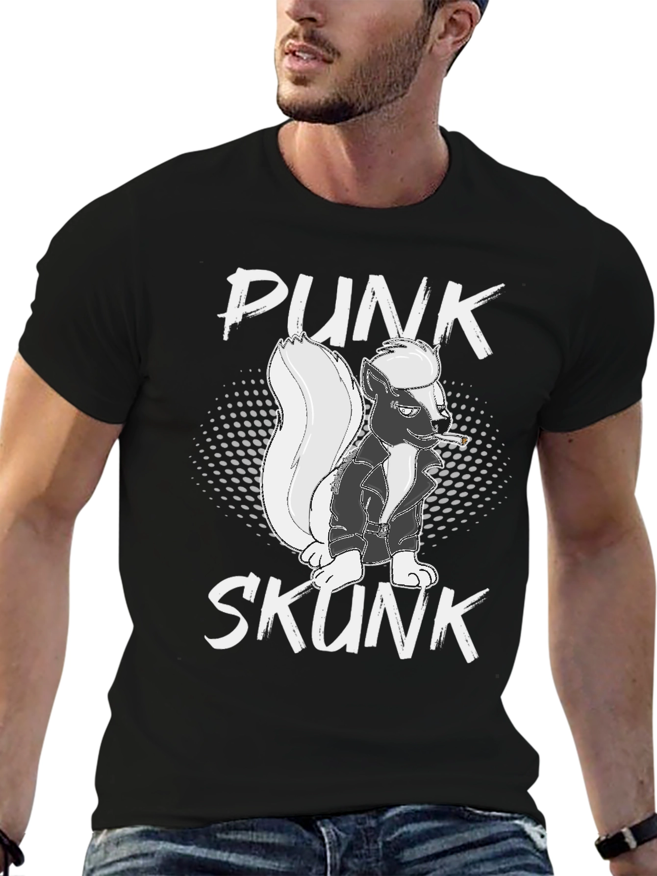 Black Punk Skunk Graphic Tee - Black Cotton T-Shirt view 6