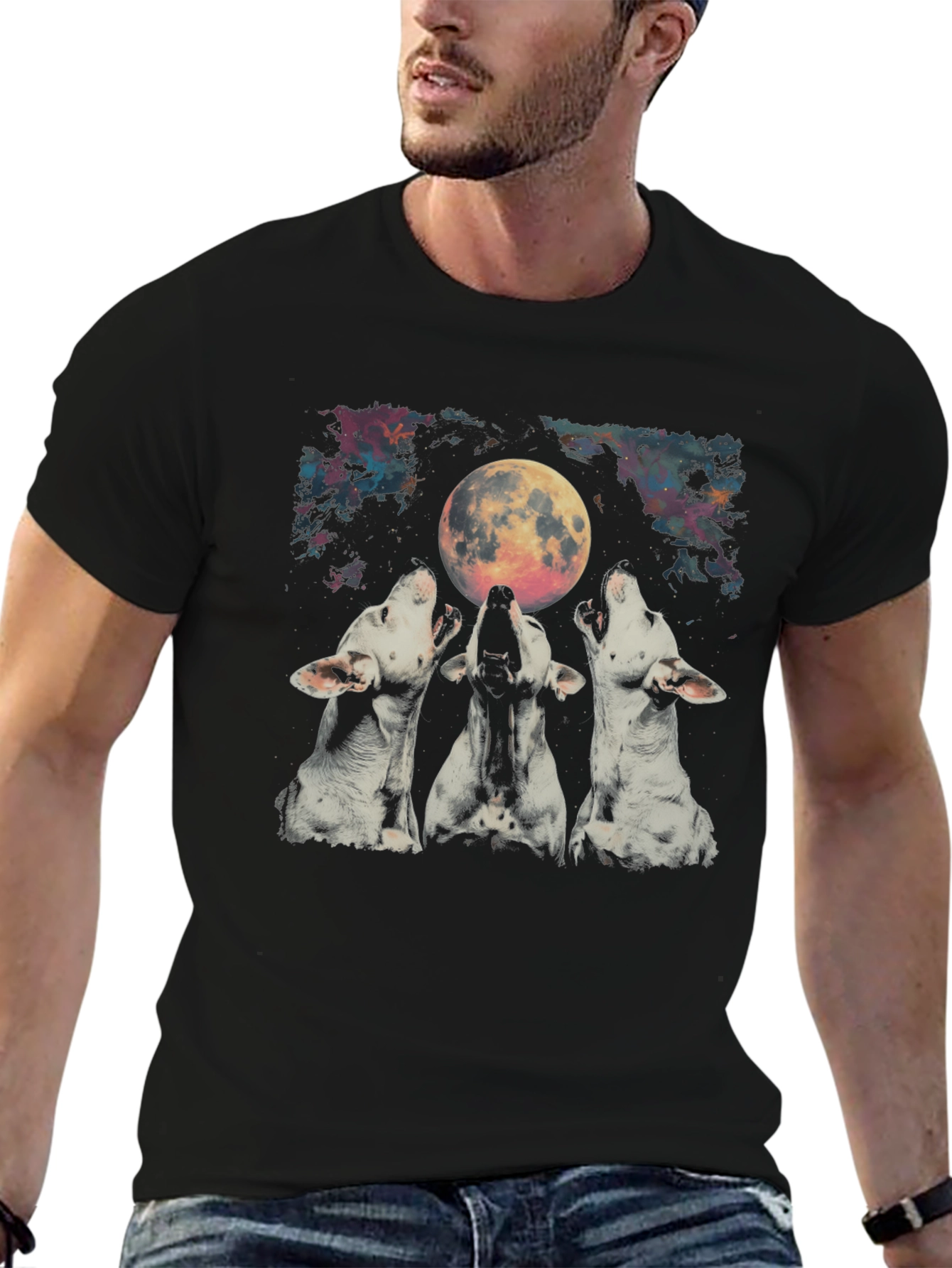 Black Men's Black Three Wolf Moon Graphic Tee view 6