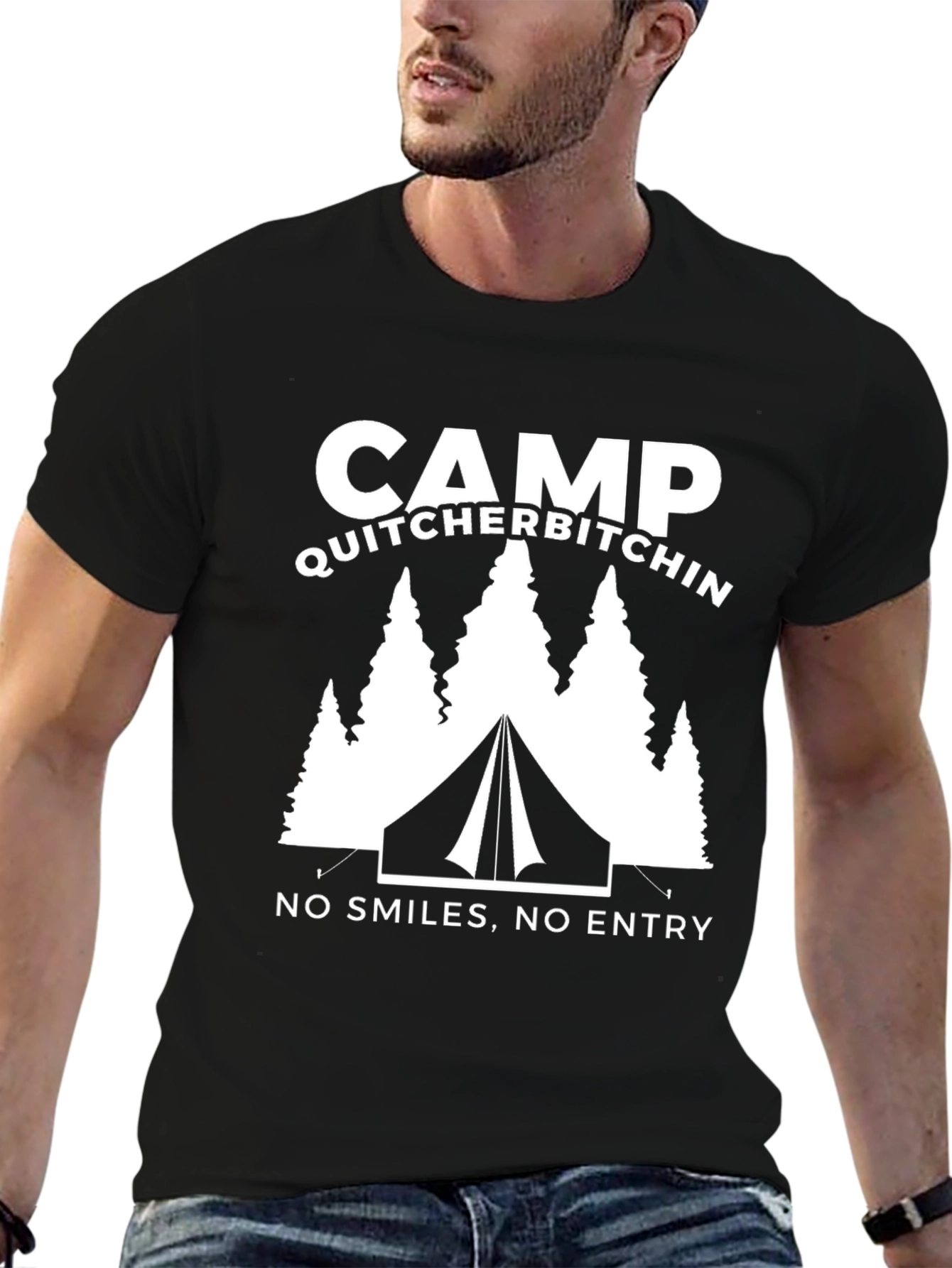 Black Camp Quitcherbitchin Tee - No Smiles Allowed! view 6