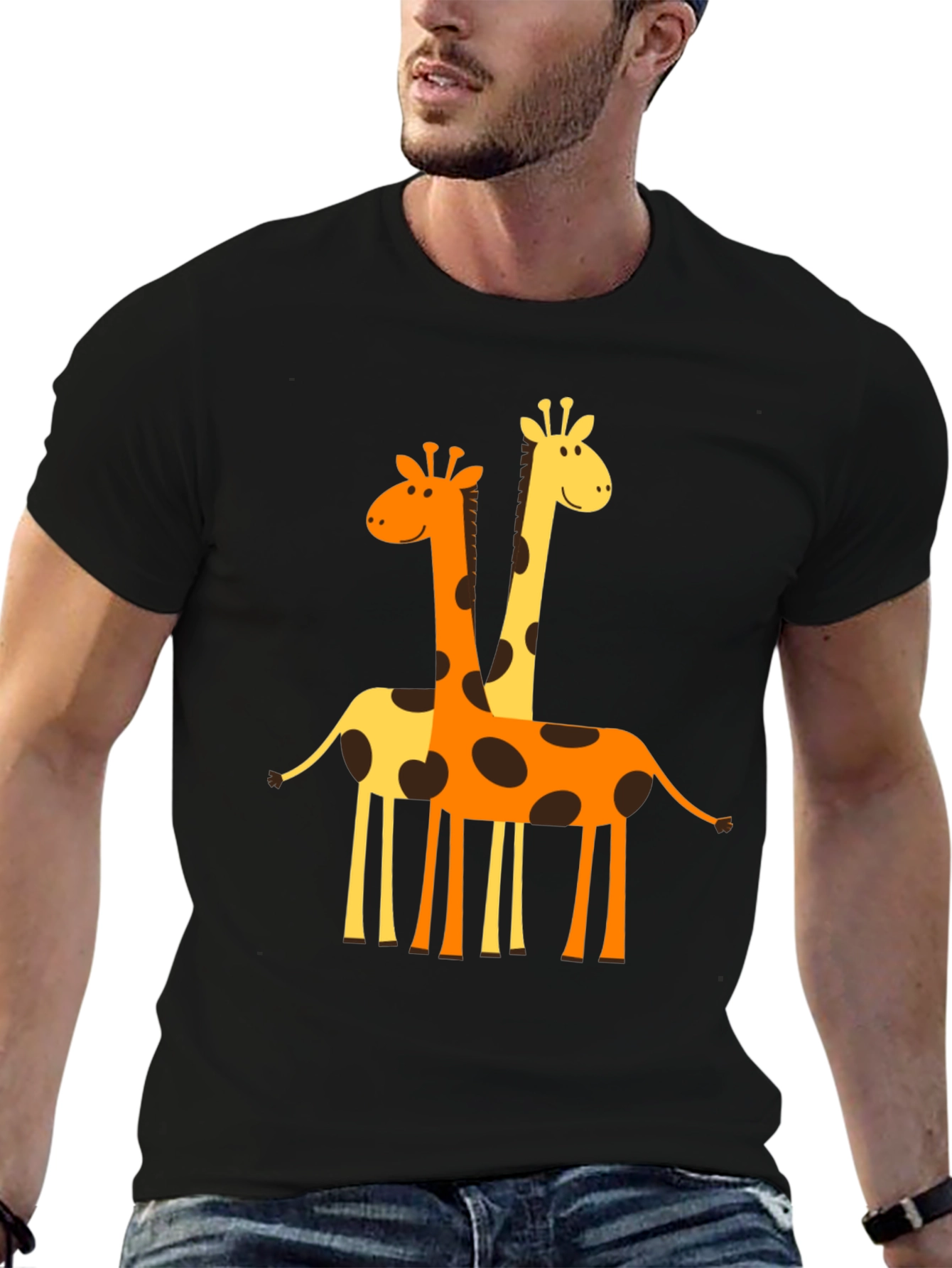 Black Giraffe Graphic Tee - Men's Black Crew Neck T-Shirt view 6