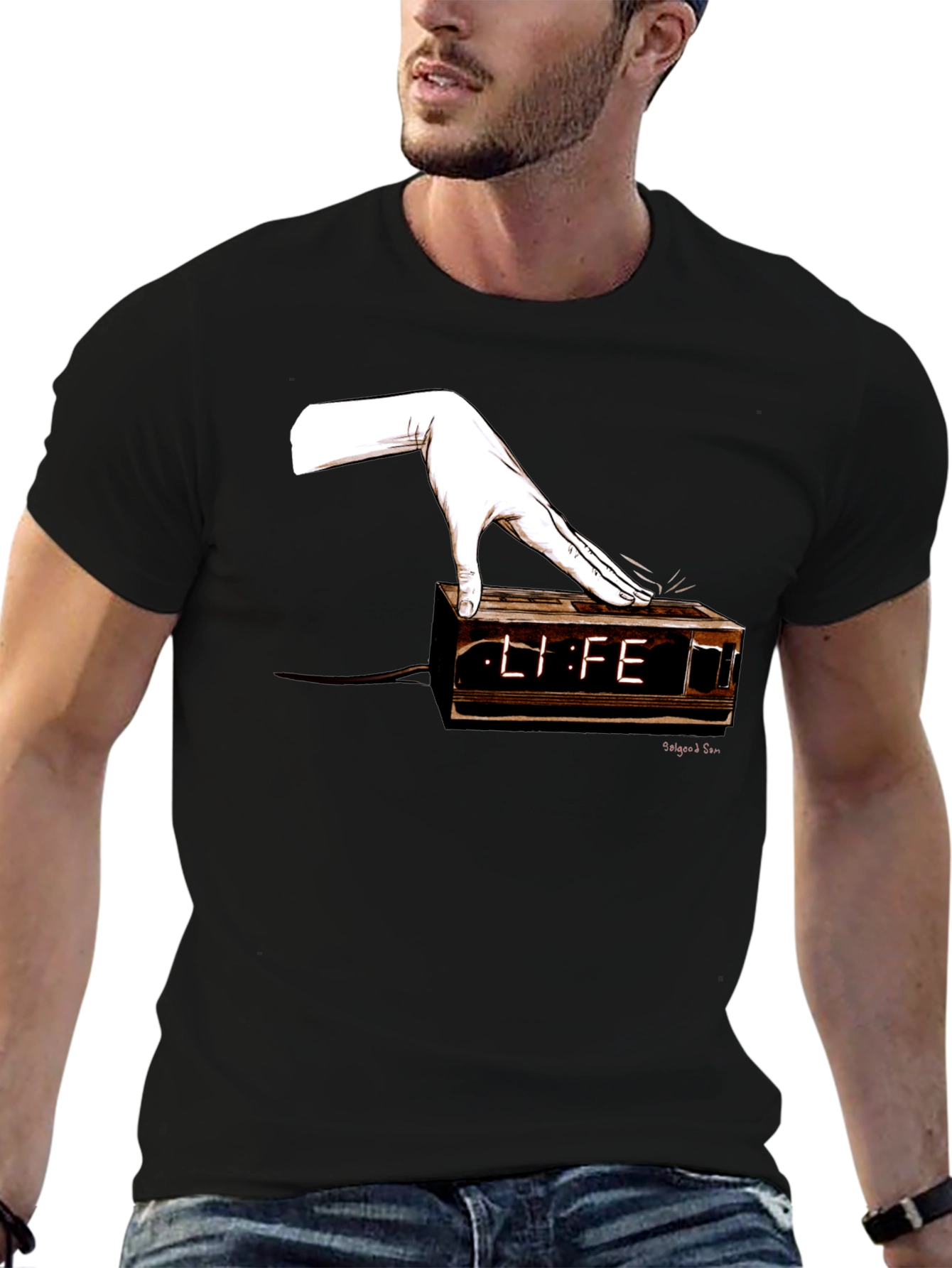 Black Life Alarm Clock Graphic Tee - Unisex view 6