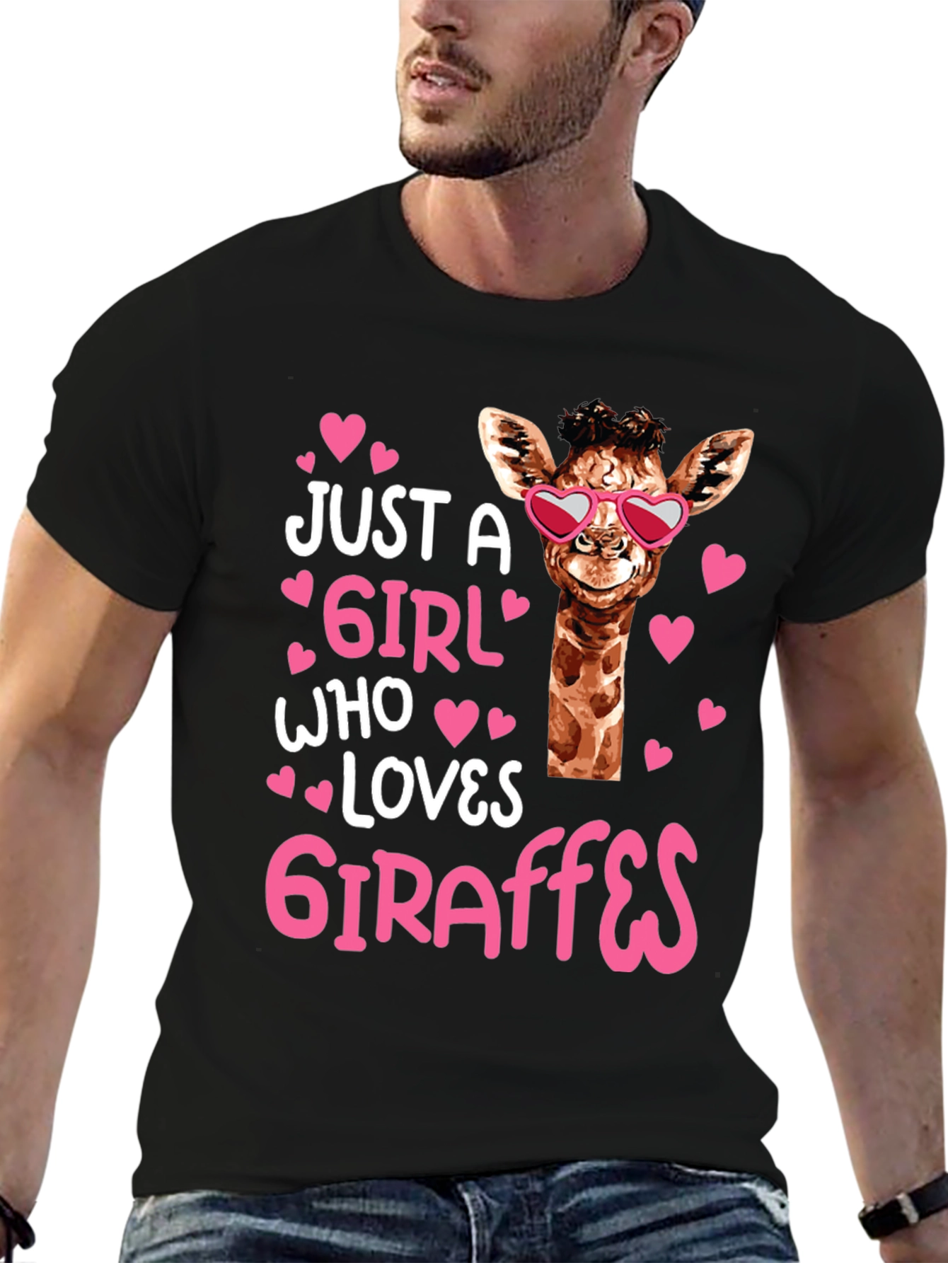 Black Just A Girl Who Loves Giraffes T-Shirt view 6
