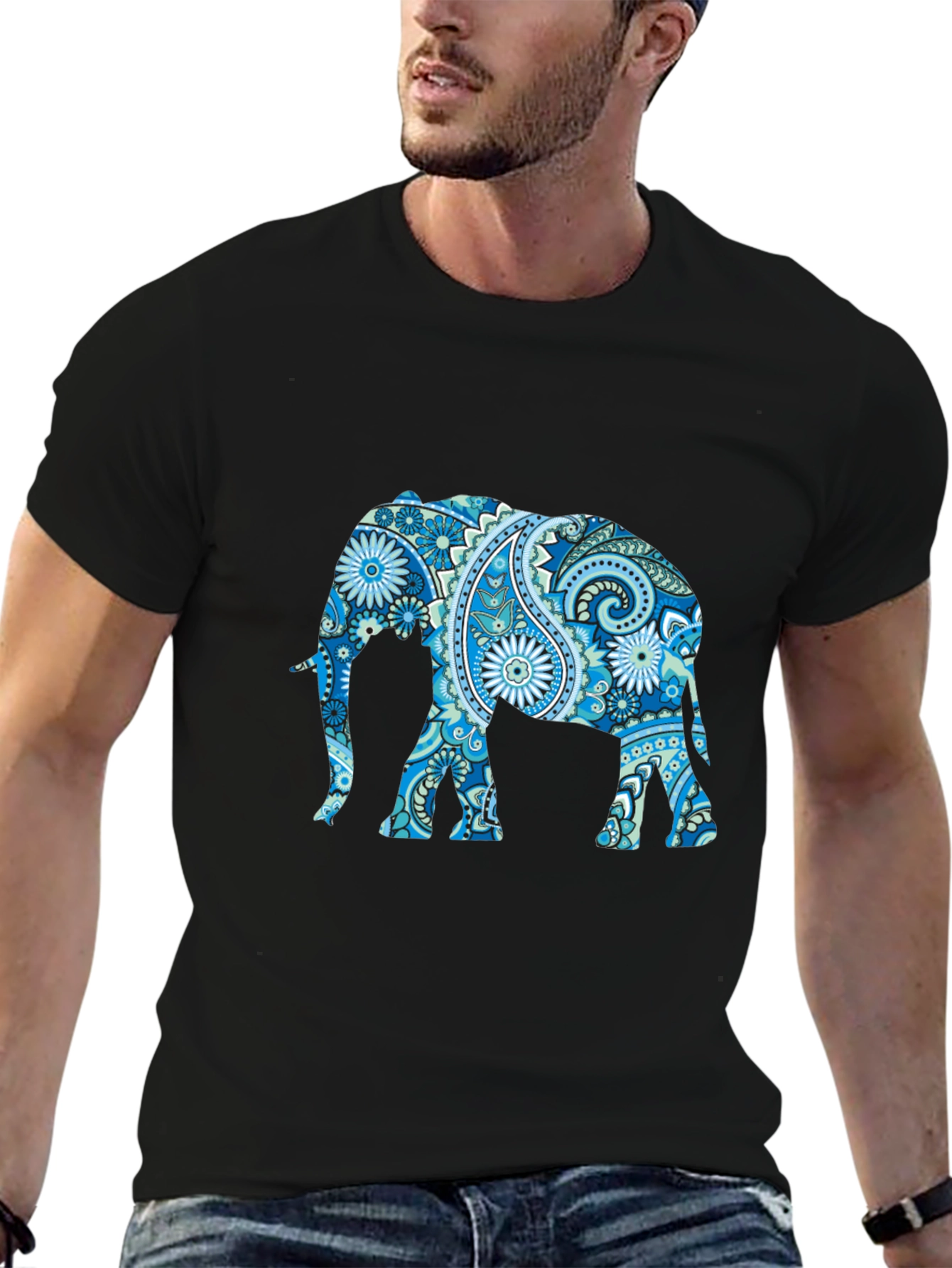 Black Elephant Paisley Print T-Shirt view 6