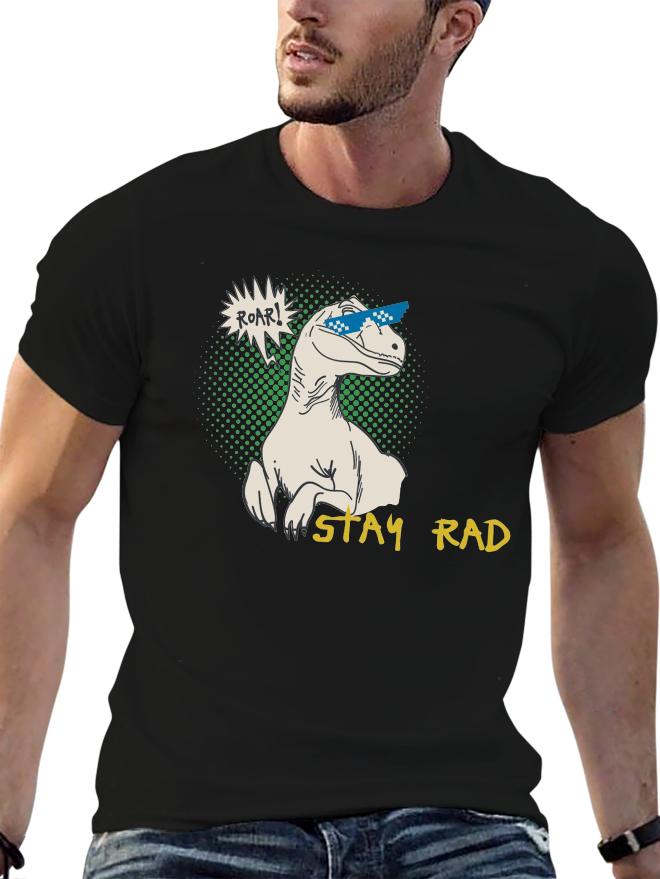 Black Stay Rad Dinosaur Graphic T-Shirt view 6