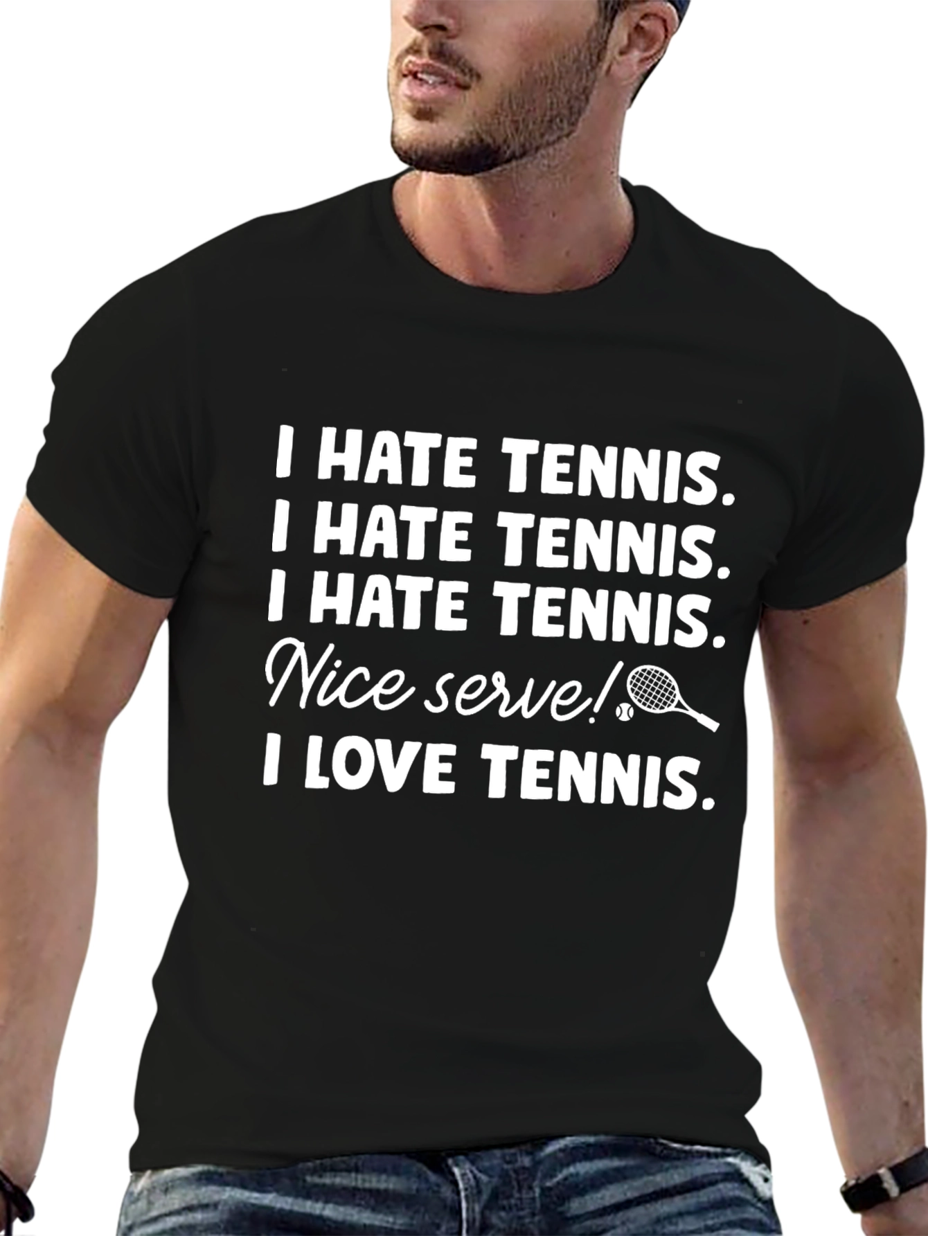 Black I Hate Tennis T-Shirt - Funny Tennis Lover Tee view 6