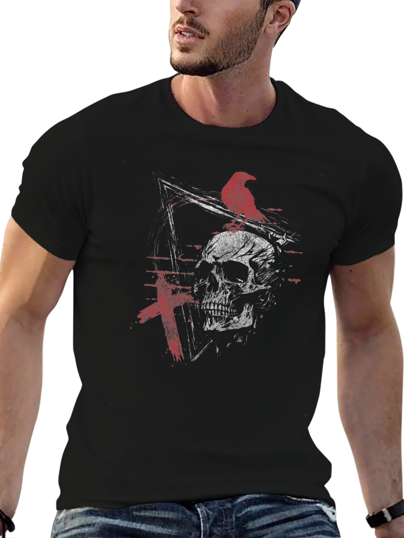 Black Raven Skull Graphic Tee - Edgy Design view 6