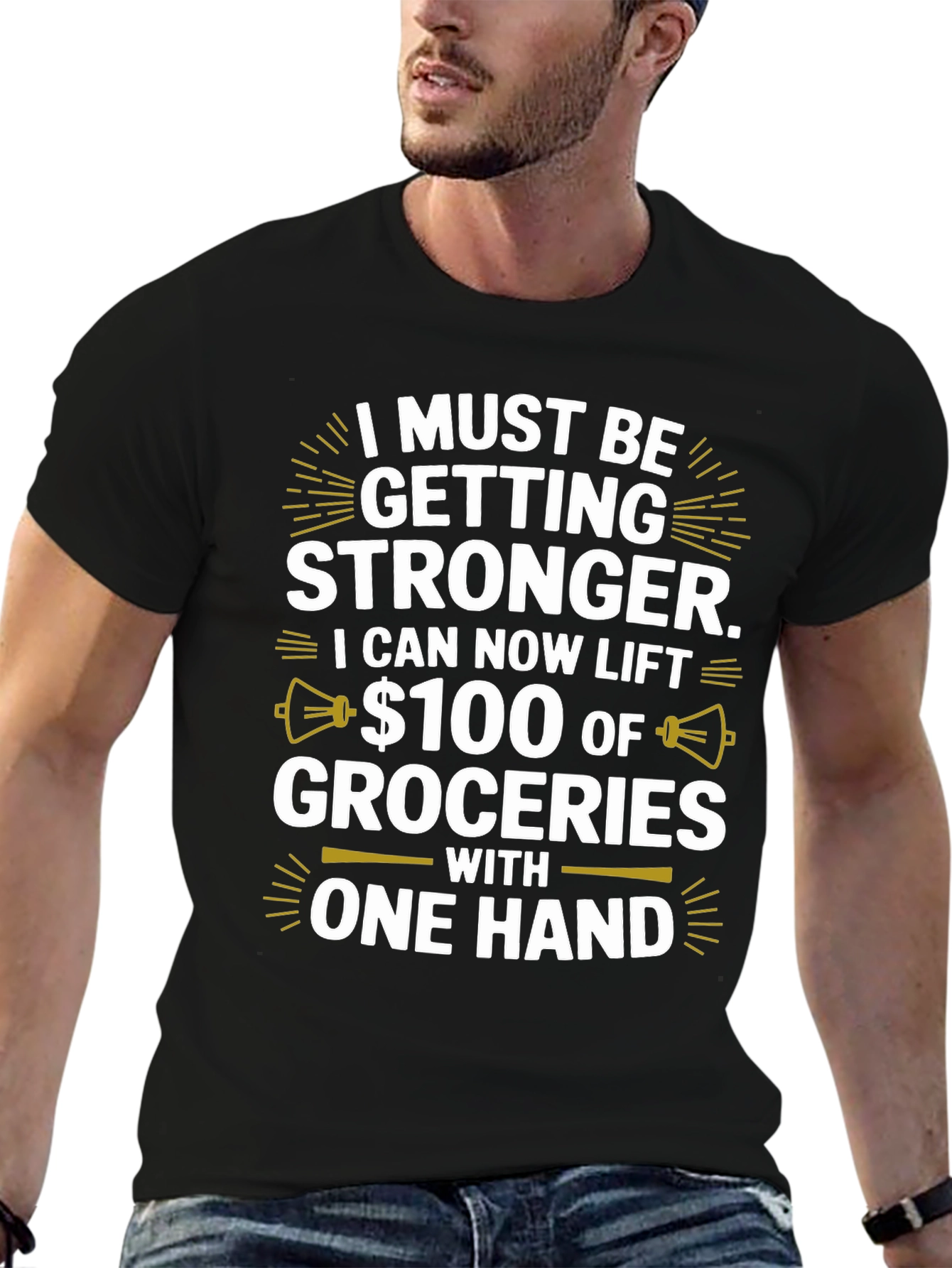 Black Funny Stronger Groceries T-Shirt view 6