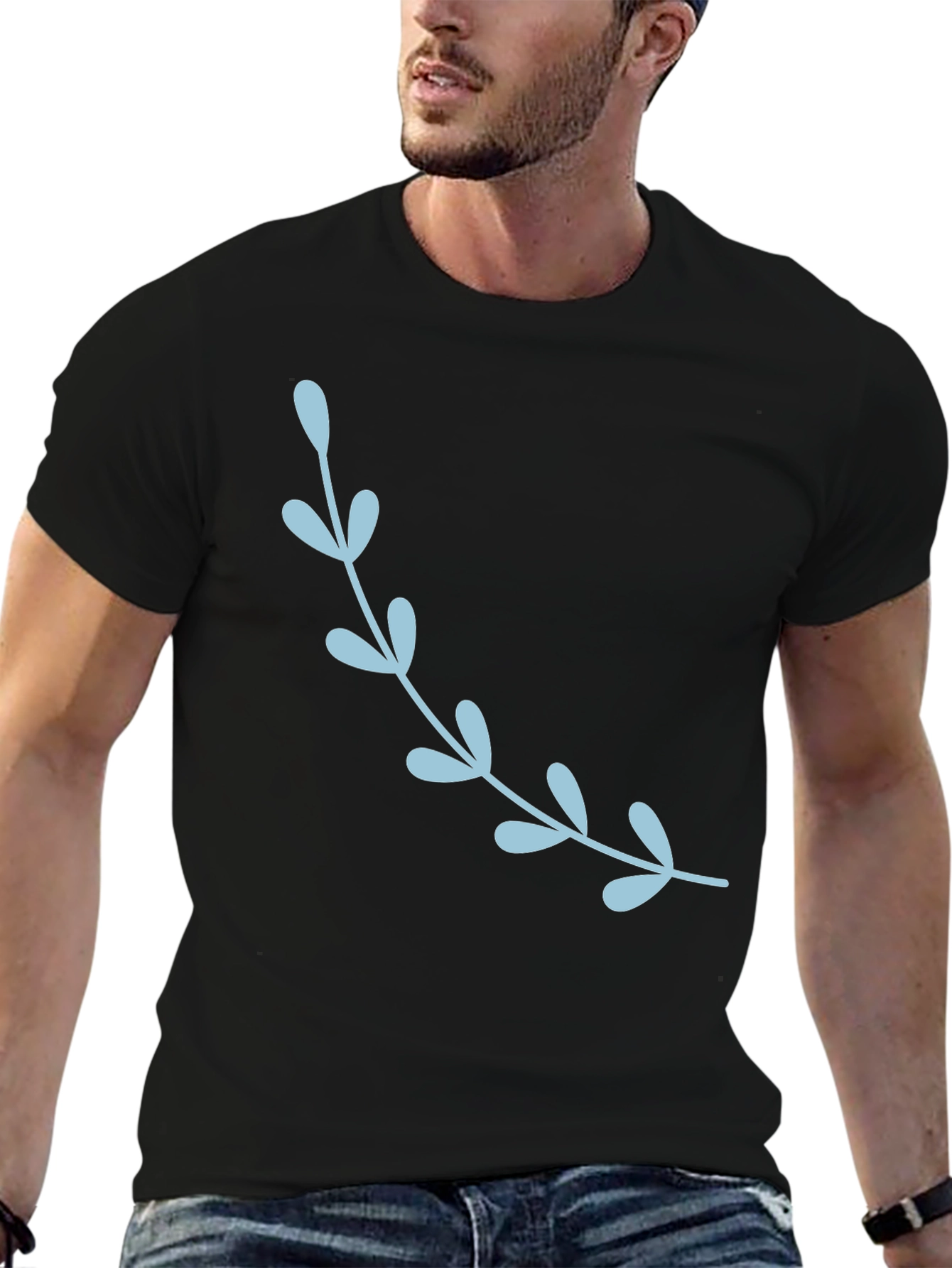 Black Stylish Black T-Shirt with Floral Accent view 6