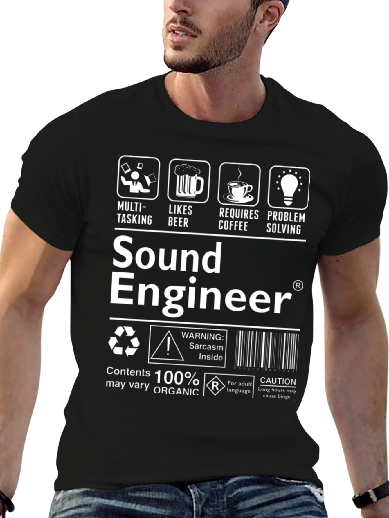 Black Sound Engineer Sarcasm Inside T-Shirt view 6
