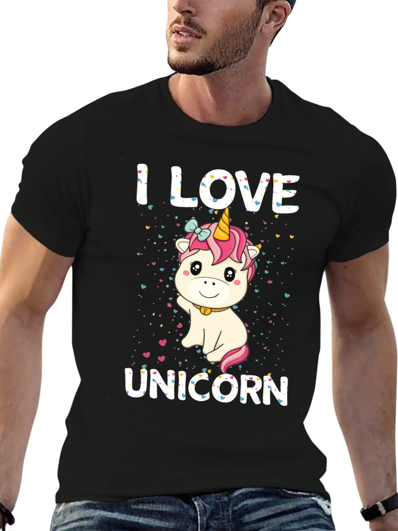 Black I Love Unicorn Black T-Shirt Cute Cartoon Design view 6