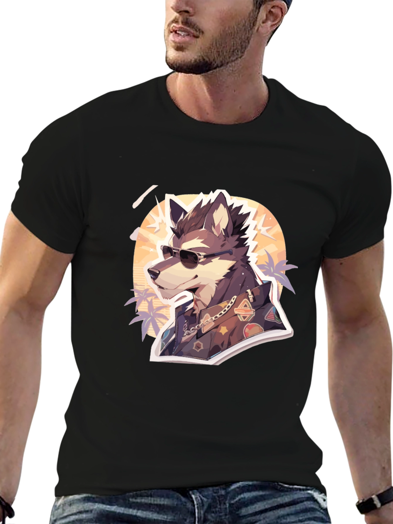Black Cool Wolf Graphic Tee - Unique Animal Print view 6