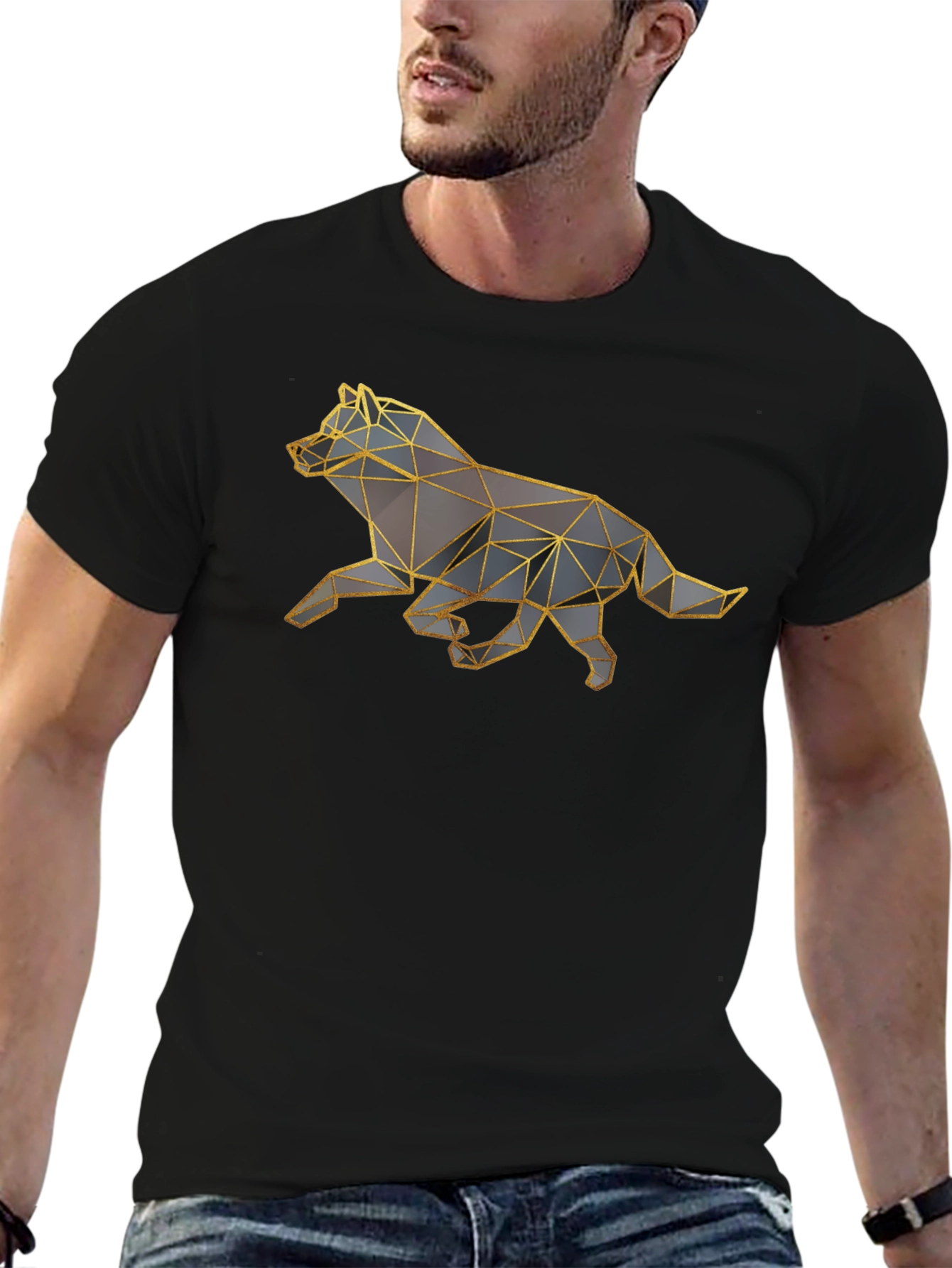 Black Geometric Wolf Graphic Tee - Black view 6