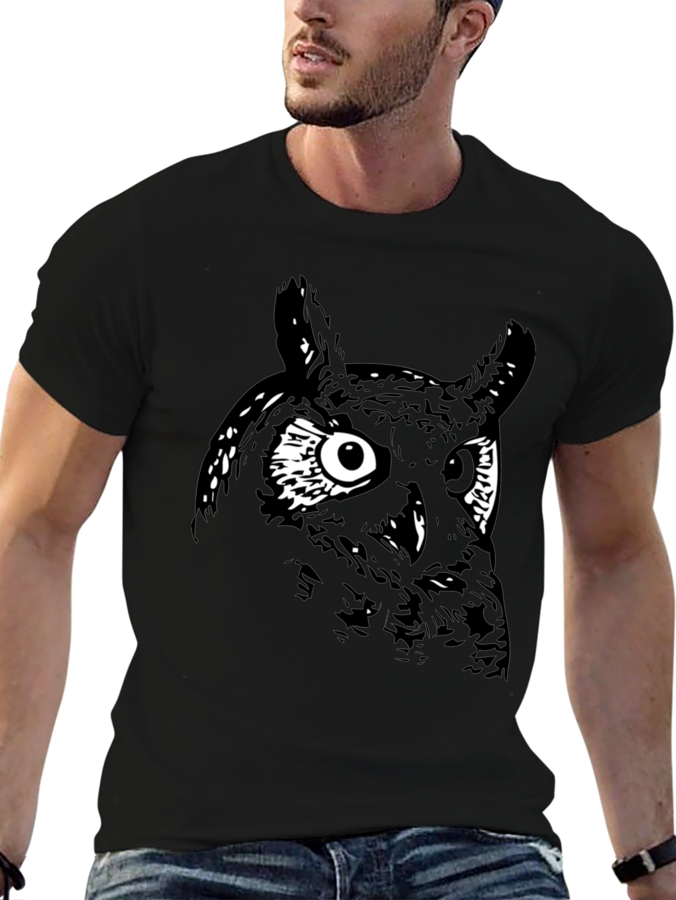 Black Men's Black Owl Graphic Tee view 6