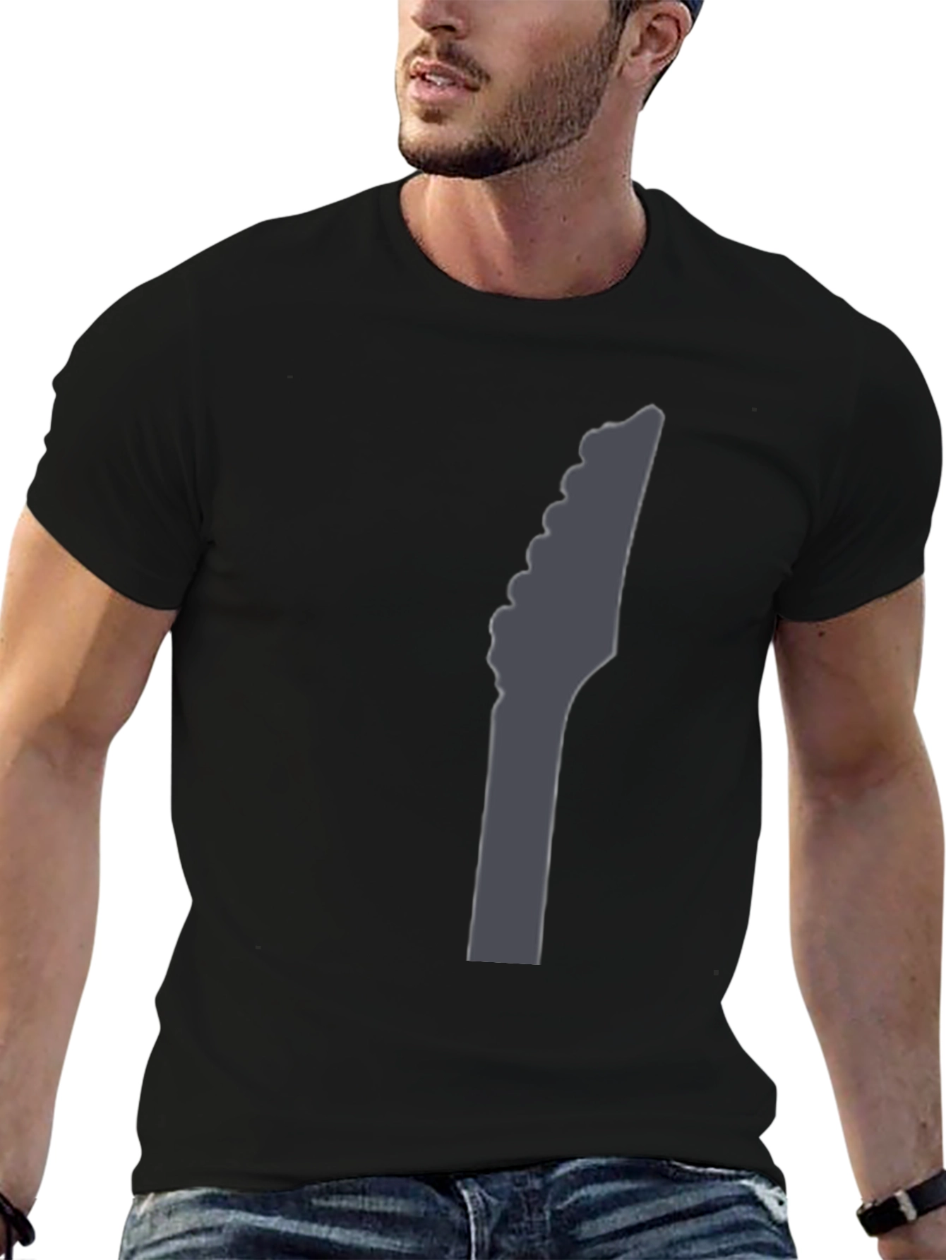 Black Guitar Headstock Graphic Black T-Shirt view 6