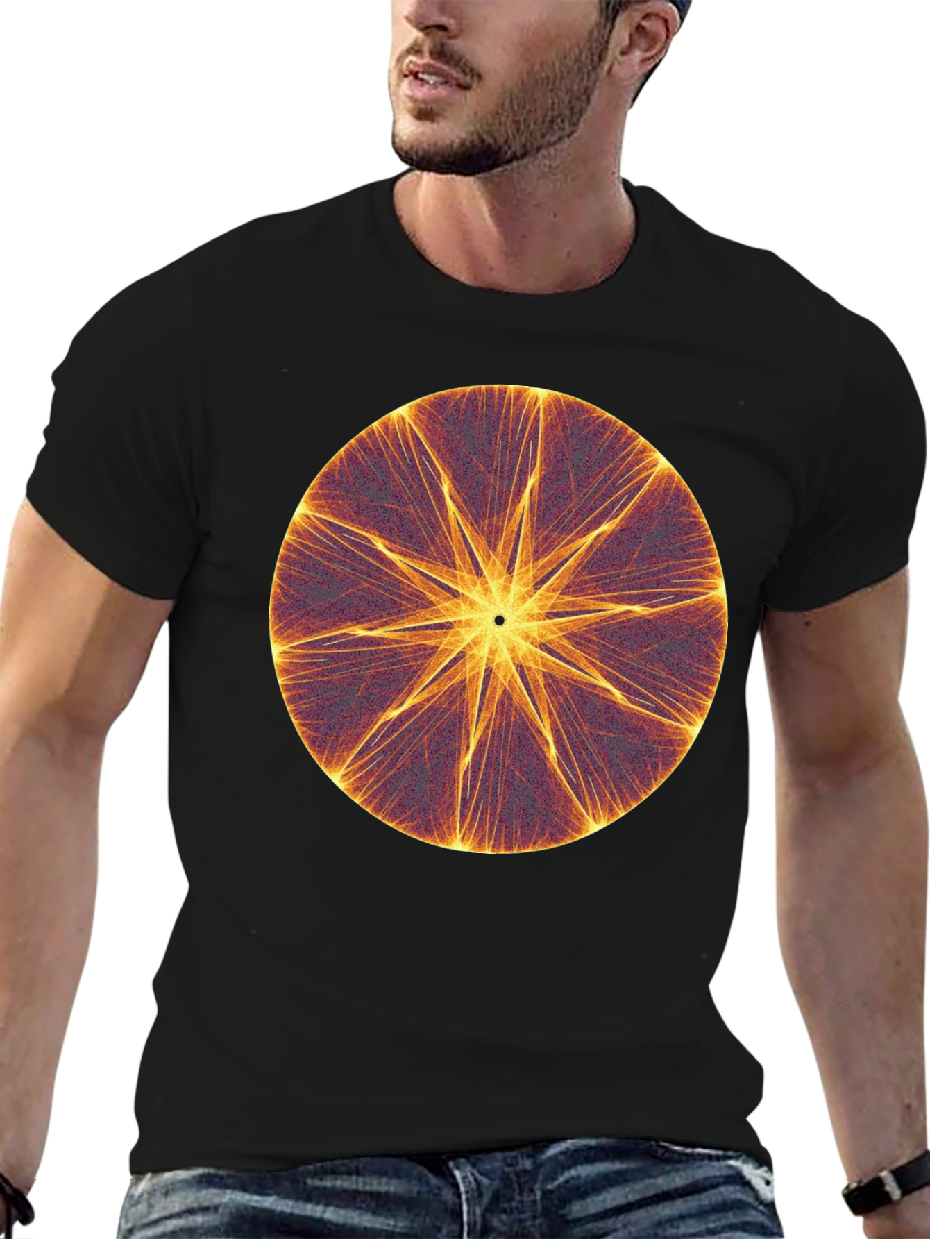 Black Abstract Starburst Graphic Black T-Shirt view 6
