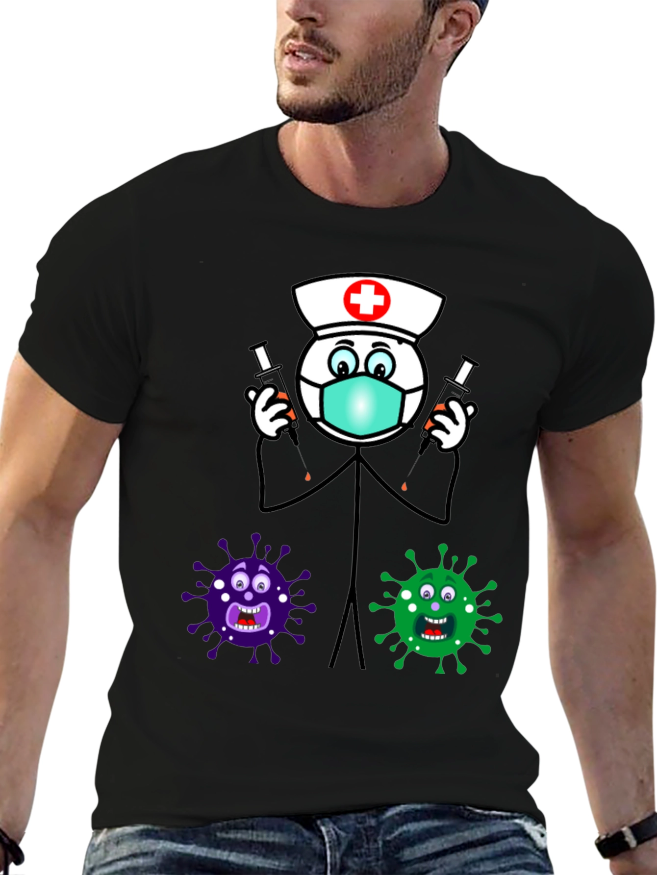Black Funny Vaccine T-Shirt - Nurse vs. Virus view 6