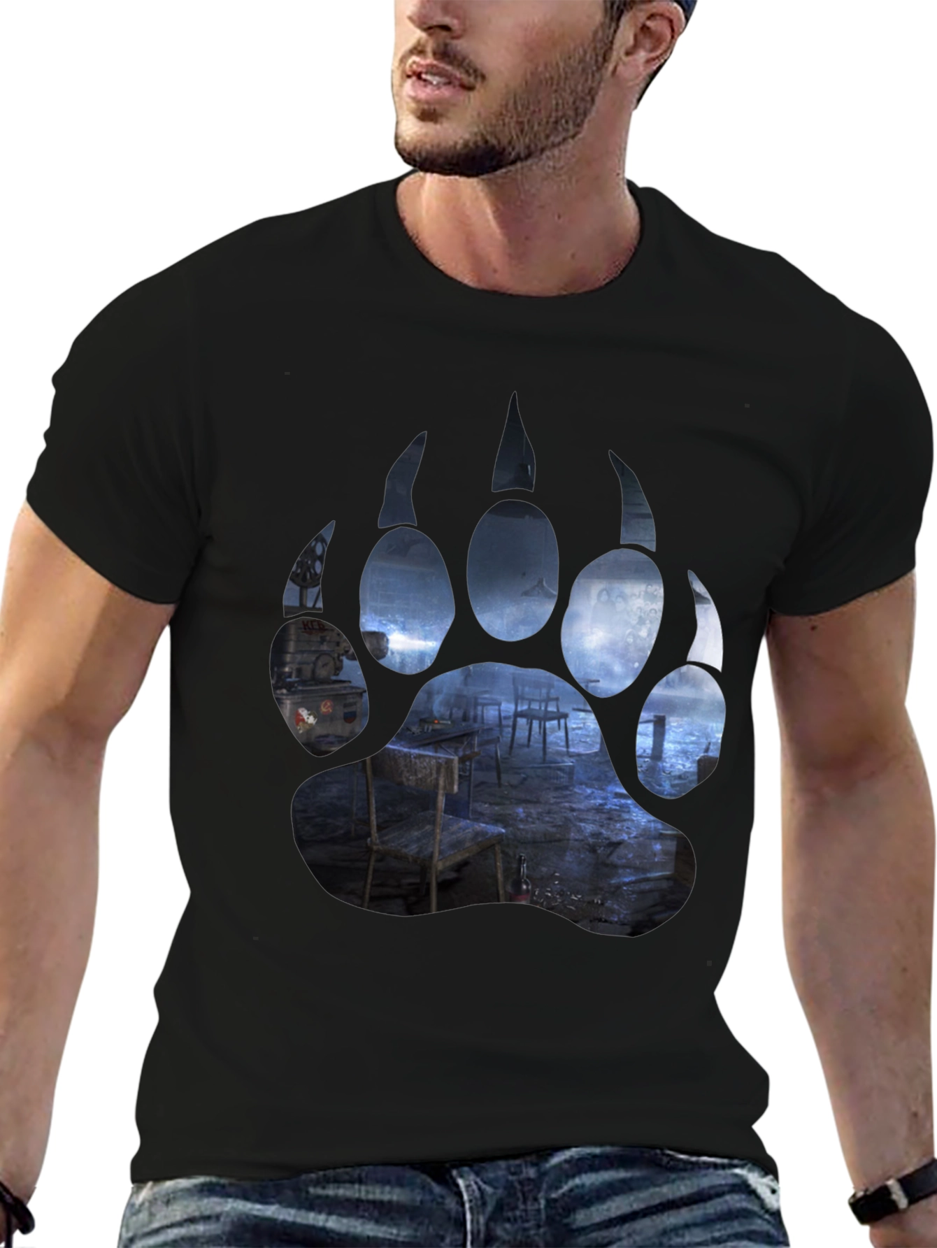 Black Bear Paw Print Graphic T-Shirt - Black view 6