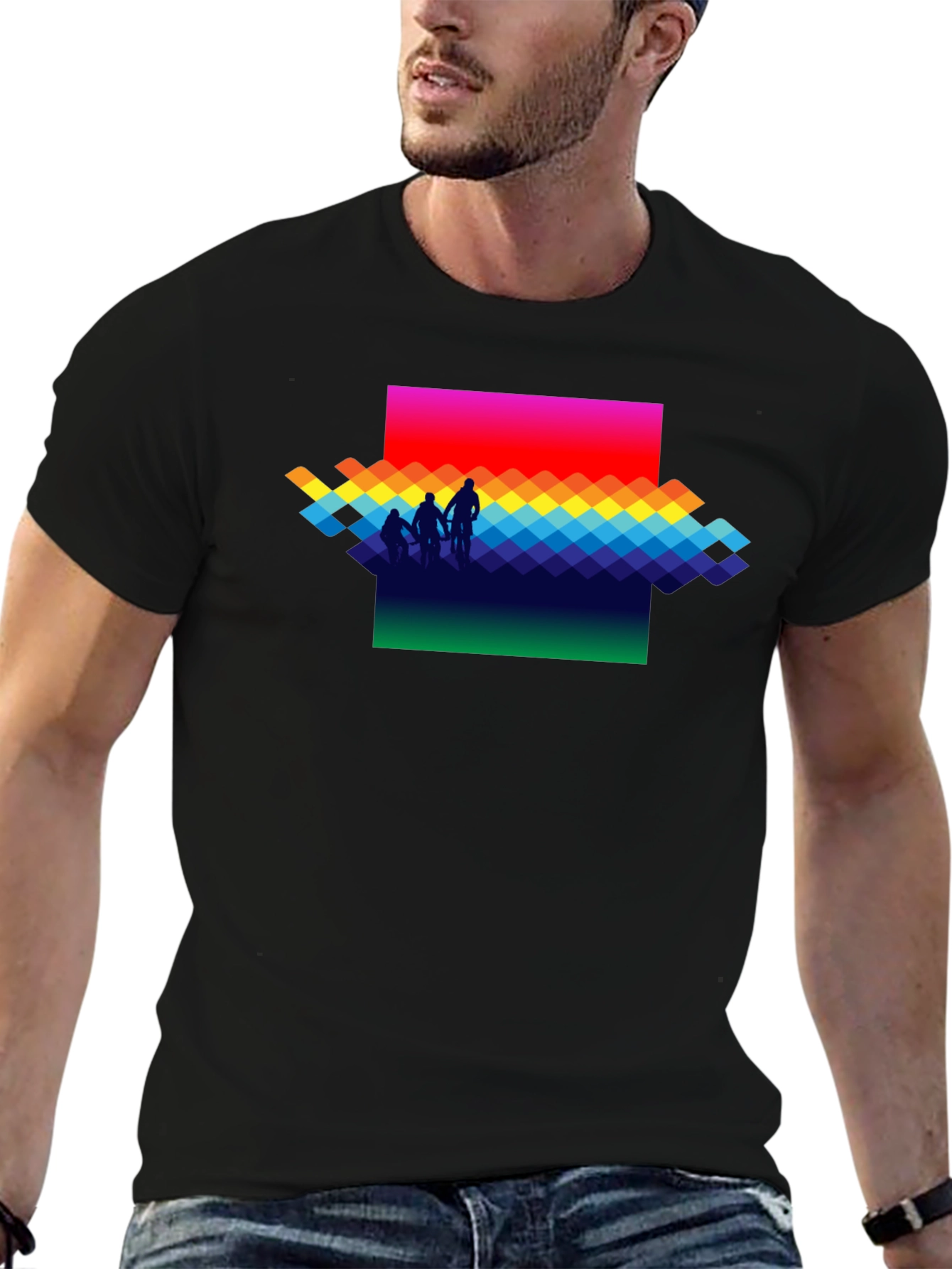 Black Rainbow Pixel Art T-Shirt - Stylish Graphic Tee view 6