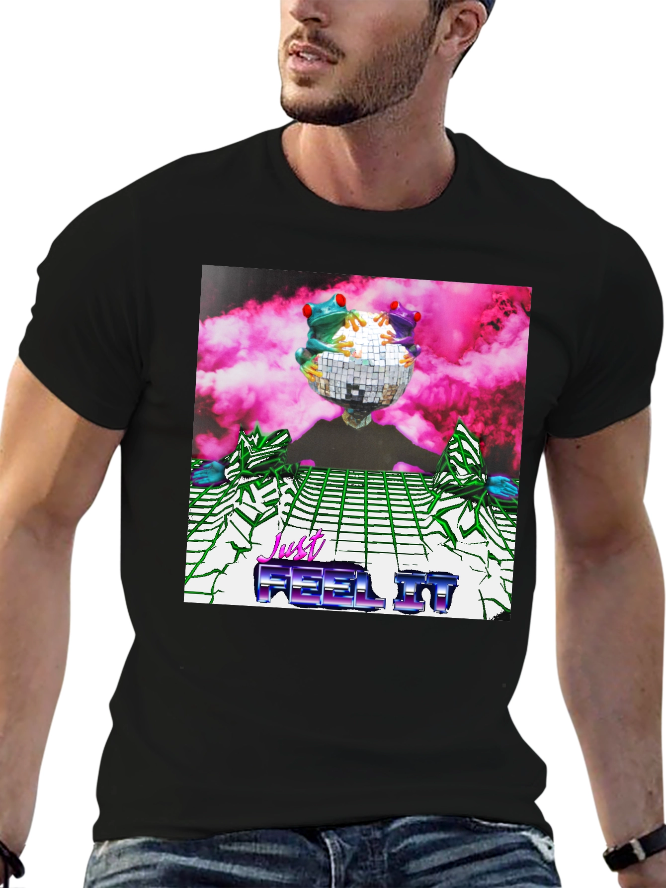 Black Retro Frogs Disco Ball Graphic Tee view 6