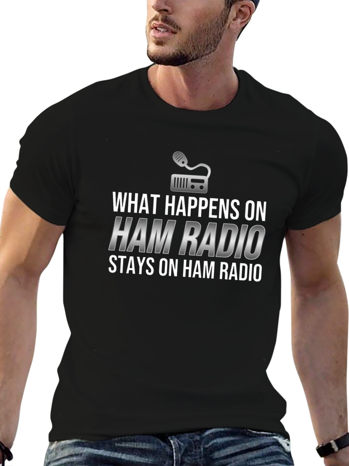 Black Ham Radio Graphic T-Shirt - What Happens Stays view 6