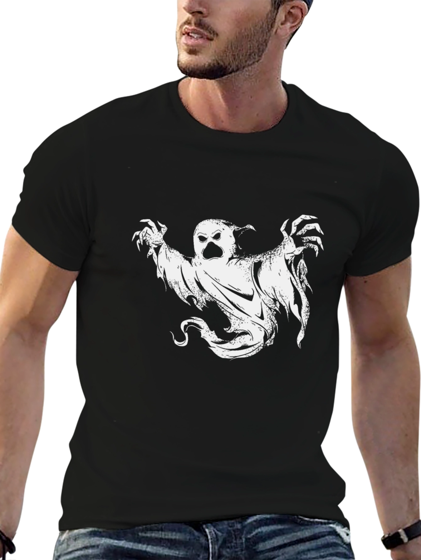 Black Spooky Ghost Graphic Tee - Black view 6