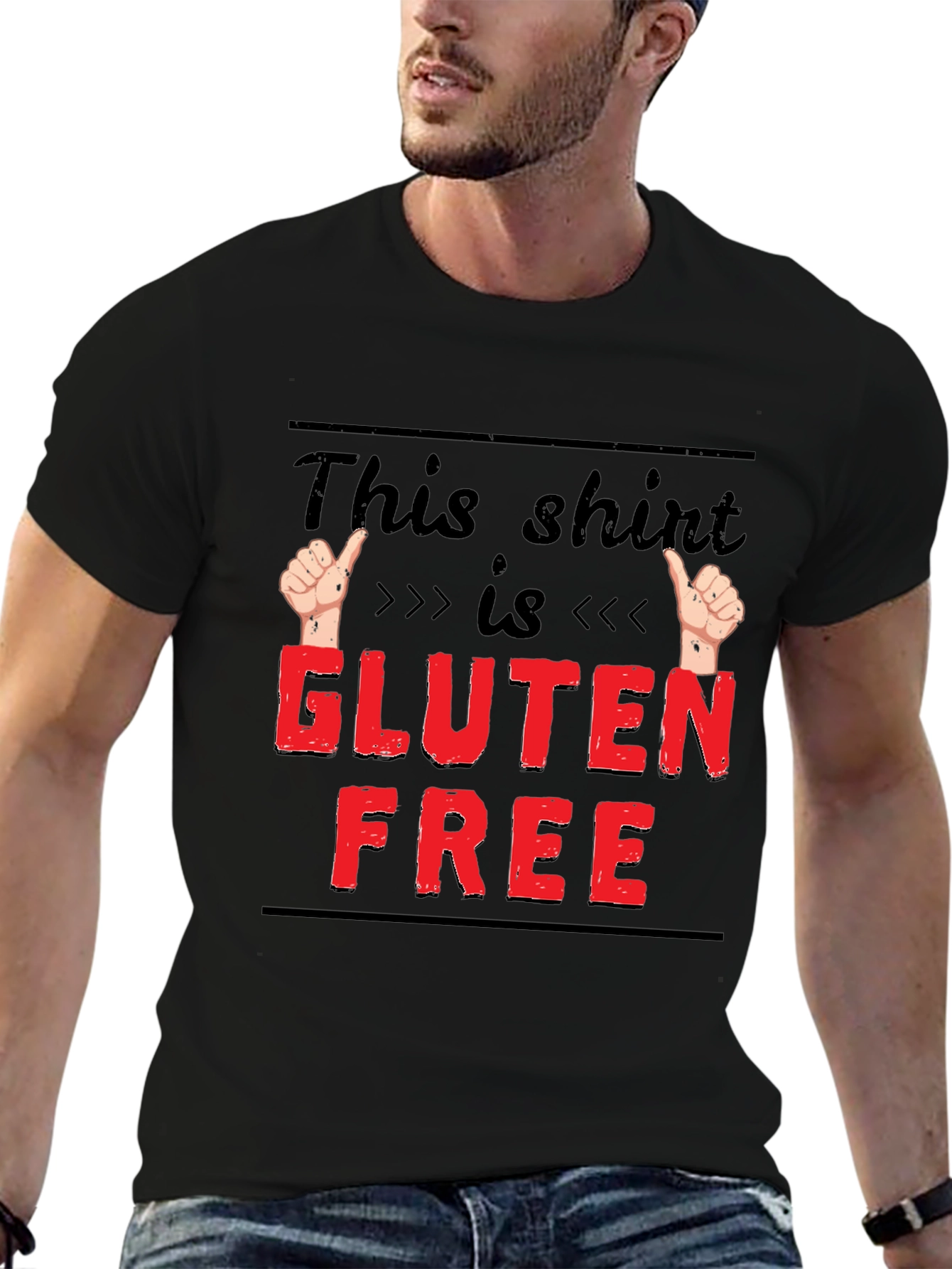 Black Gluten Free Funny T-Shirt, Novelty Tee for Foodies view 6