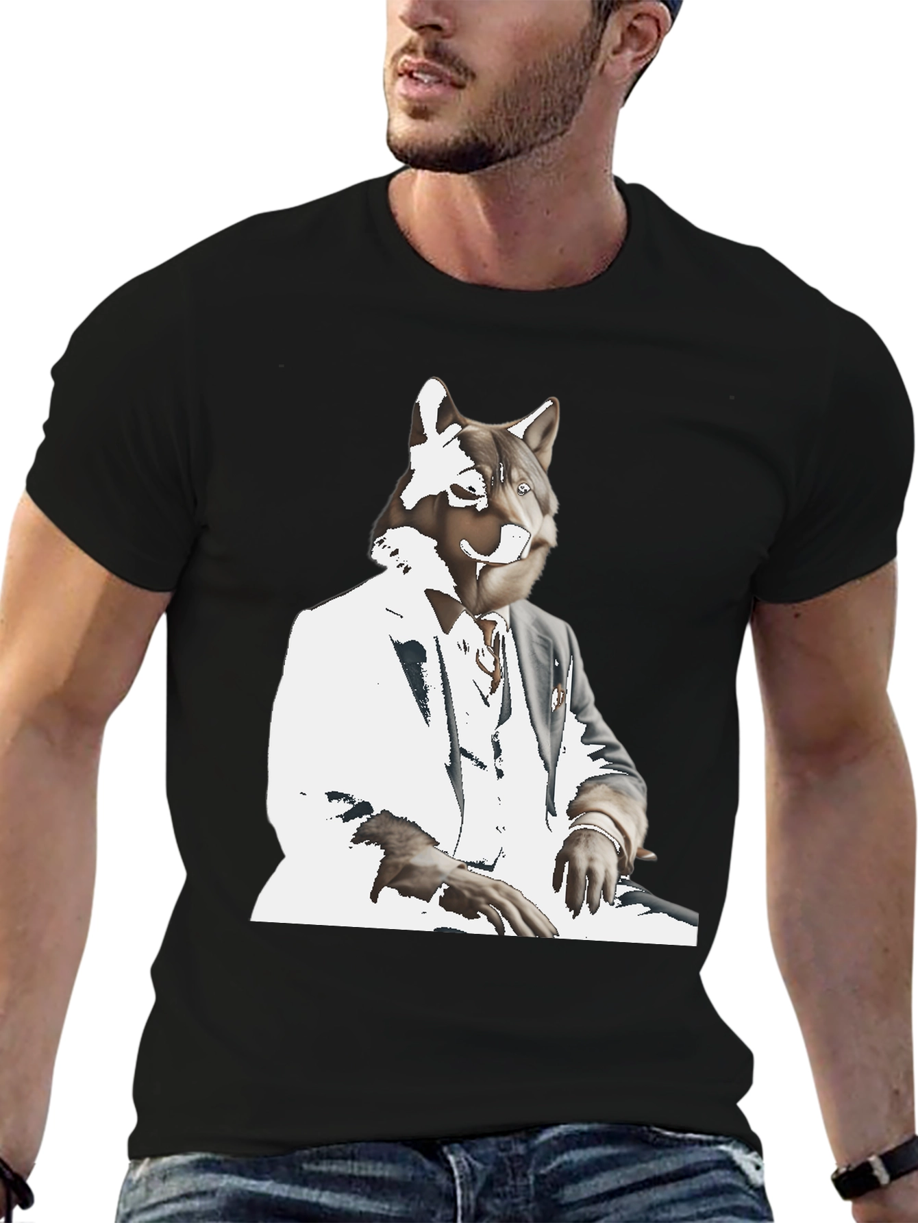 Black Wolf Gentleman Graphic Tee - Black view 6