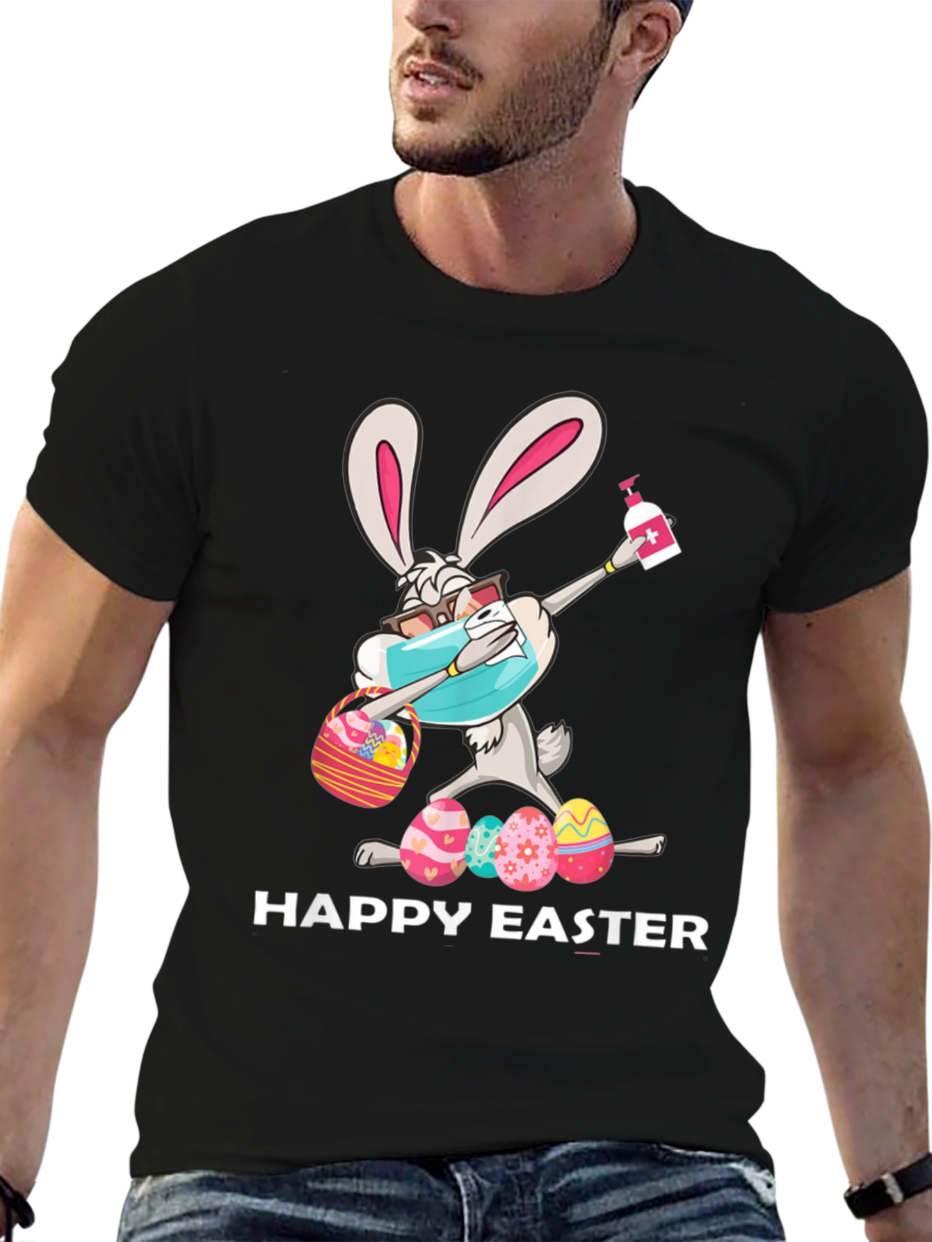 Black Happy Easter Bunny T-Shirt - Quarantine Edition view 6