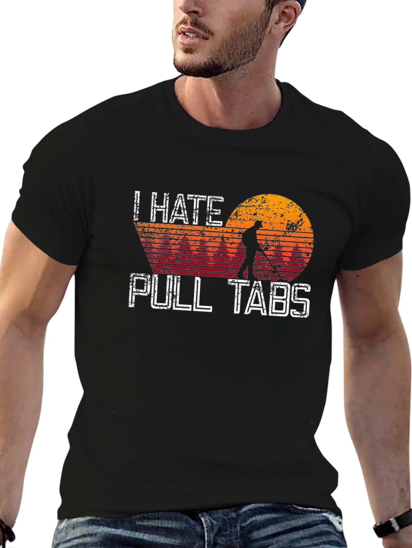 Black I Hate Pull Tabs Metal Detecting T-Shirt view 6