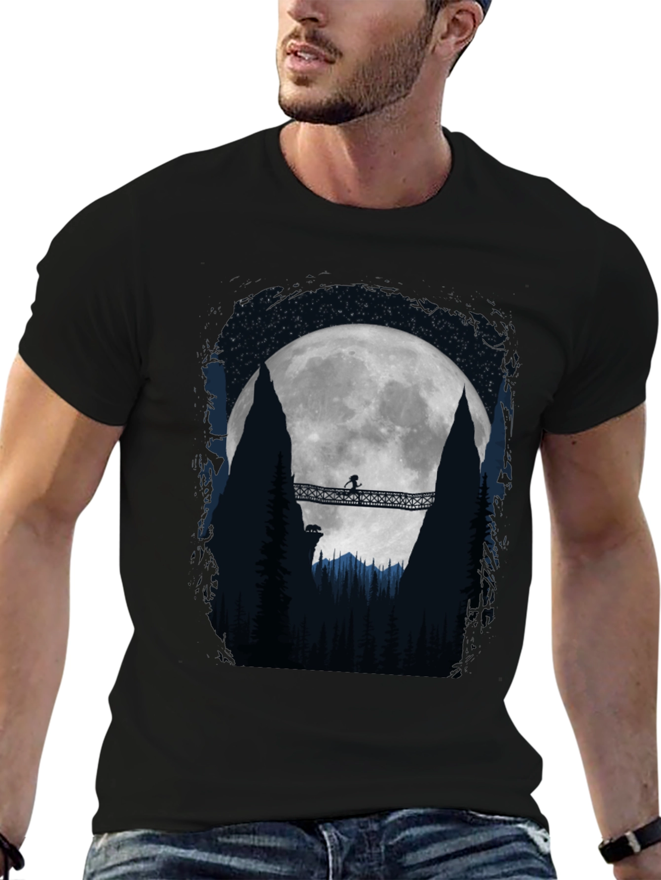 Black Moonlit Bridge Graphic Tee - Adventure Awaits! view 6