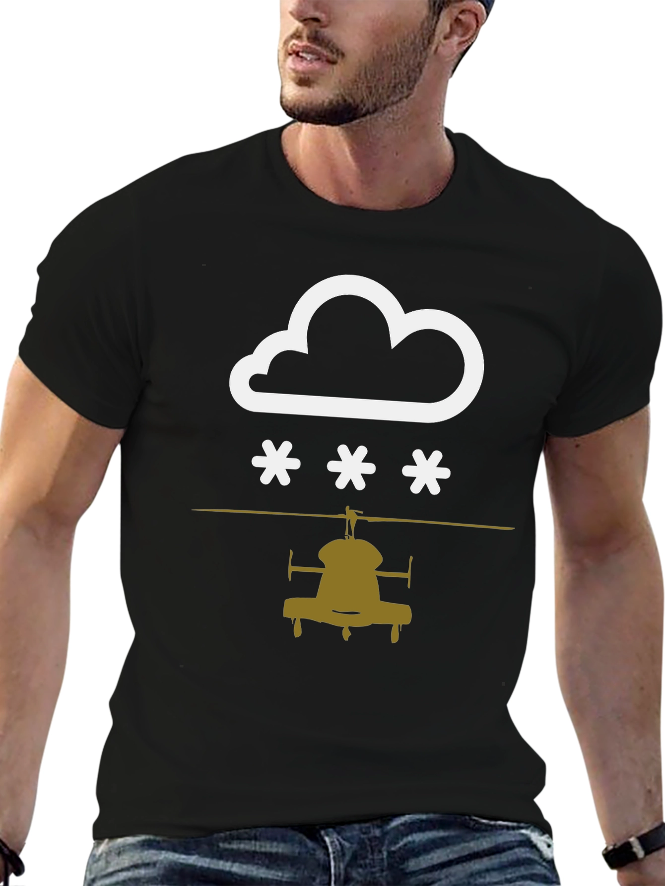 Black Cloudy with a Chance of Helicopters T-Shirt view 6