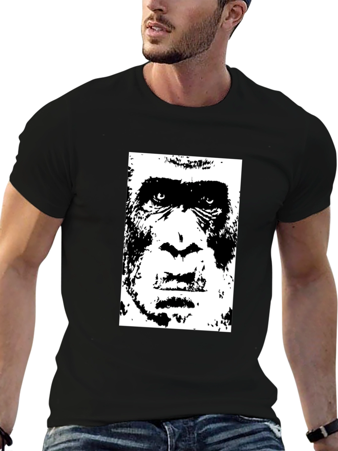 Black Gorilla Face Graphic Black T-Shirt view 6