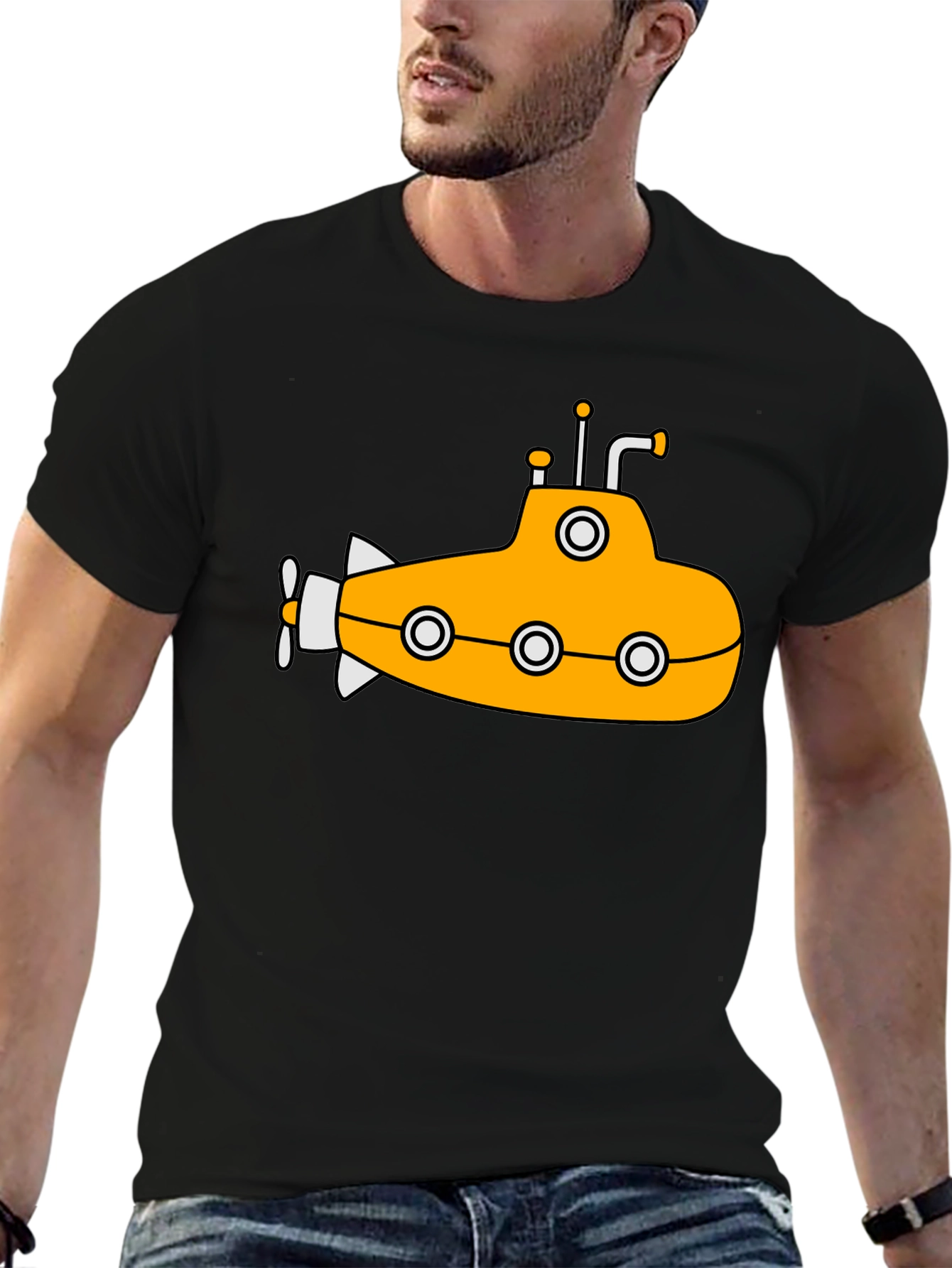 Black Yellow Submarine Graphic T-Shirt - Black Cotton Tee view 6