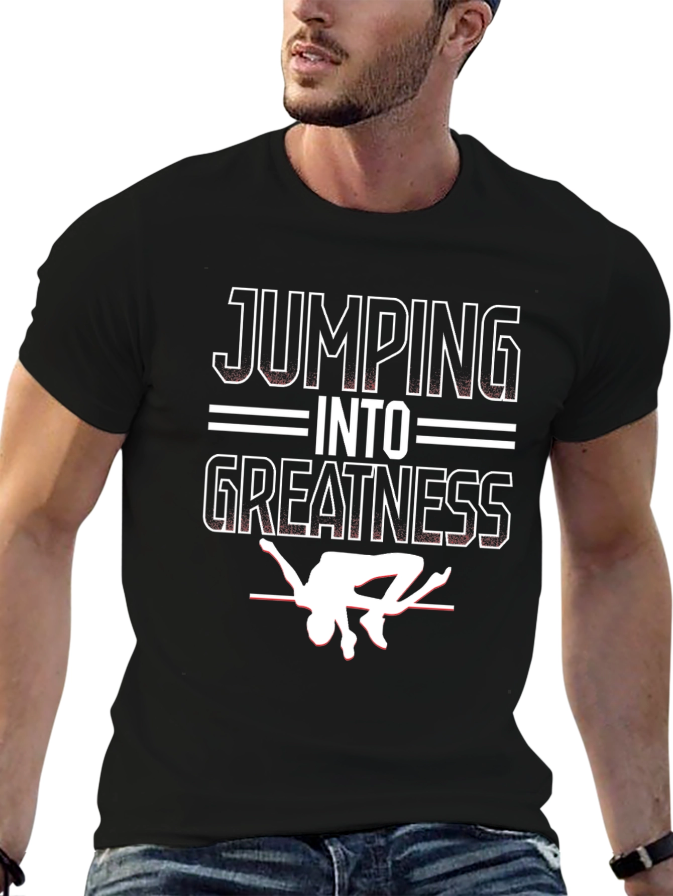Black Jumping Into Greatness Graphic Tee - High Jump Athlete Shirt view 6