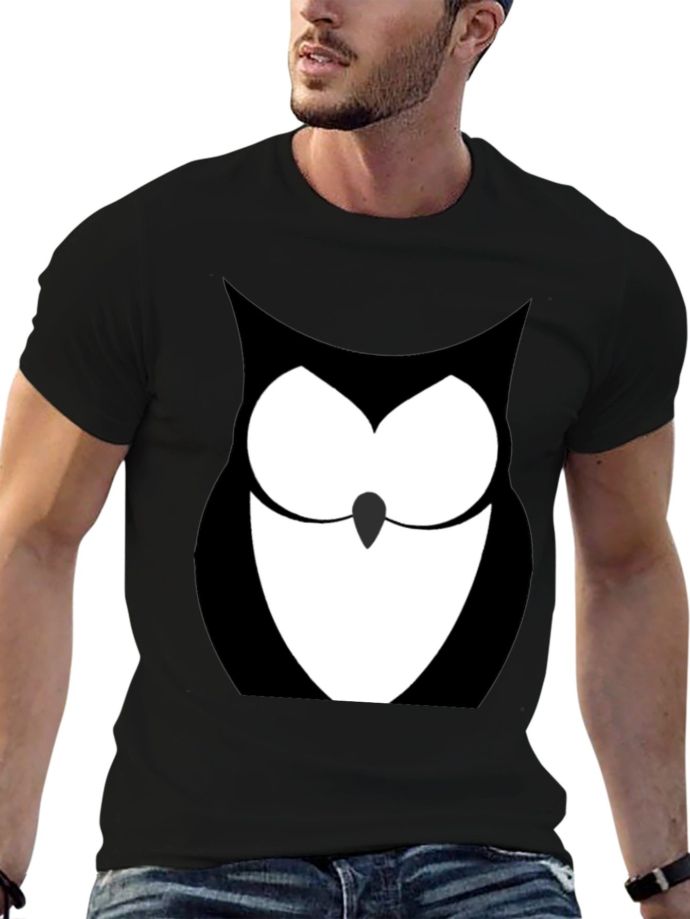 Black Owl Graphic Print Black T-Shirt view 6