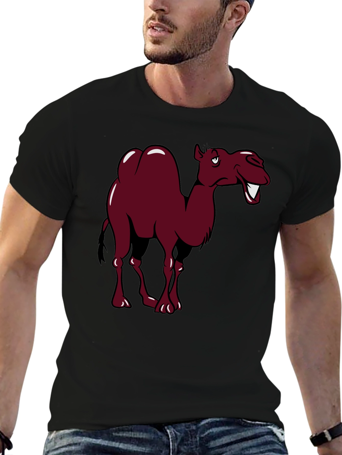 Black Funny Camel Cartoon Graphic Tee view 6