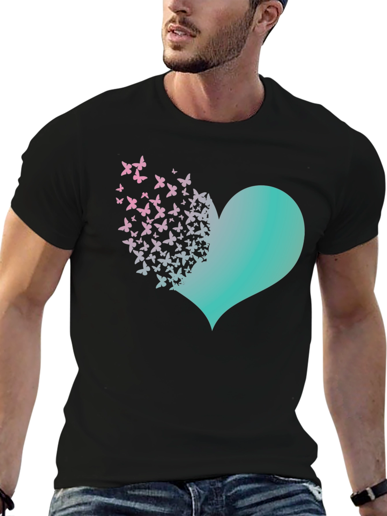 Black Butterfly Heart Graphic Tee - Black Cotton Blend view 6