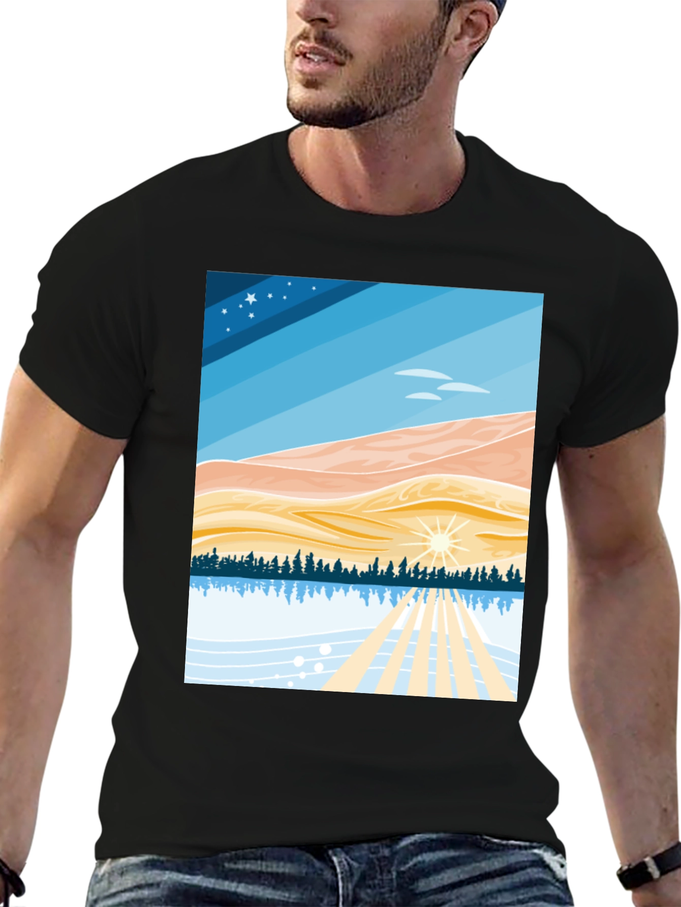 Black Scenic Landscape Graphic Tee - Soft Cotton Blend view 6