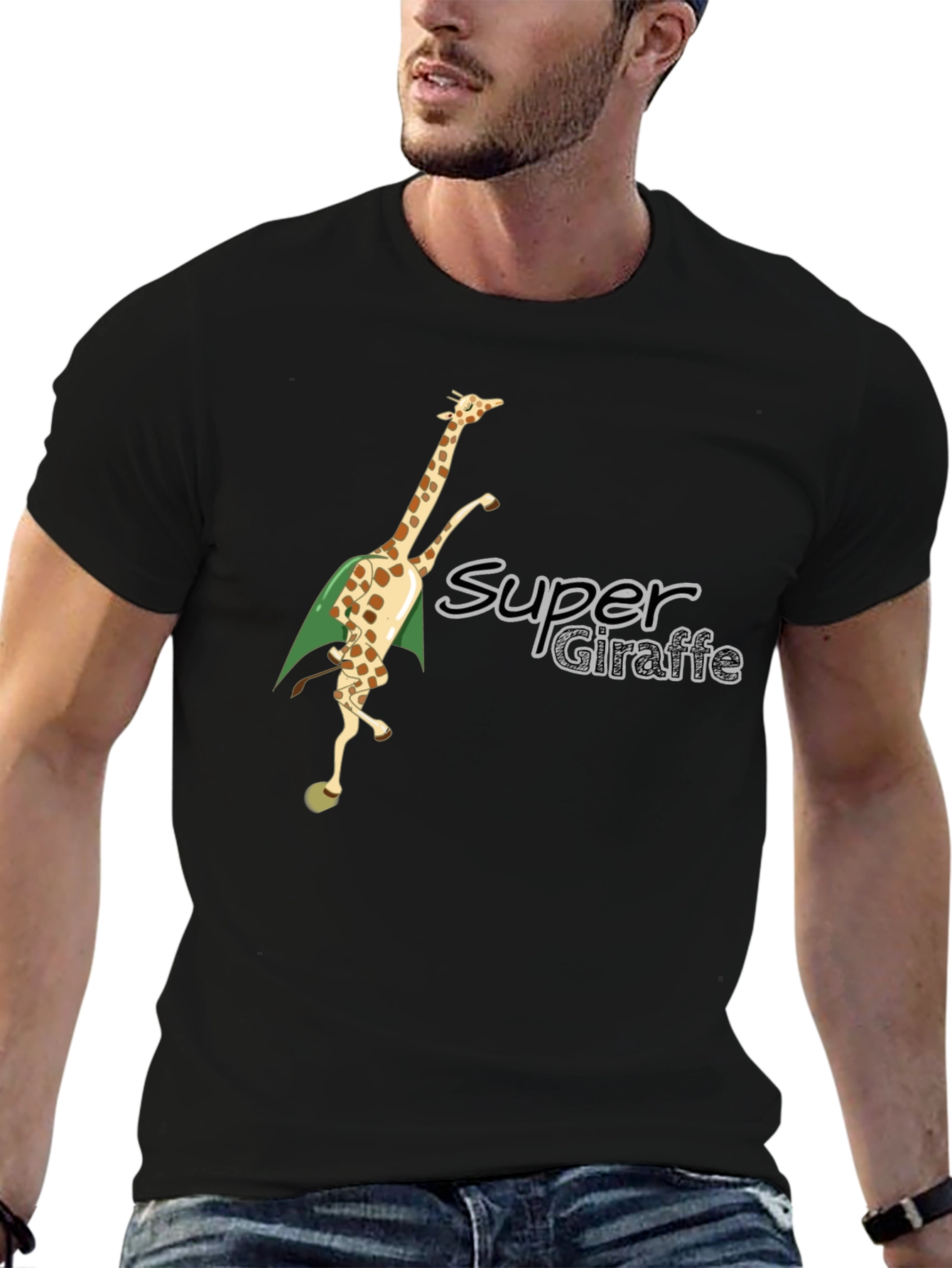 Black Super Giraffe Tee - Black Cotton Blend view 6